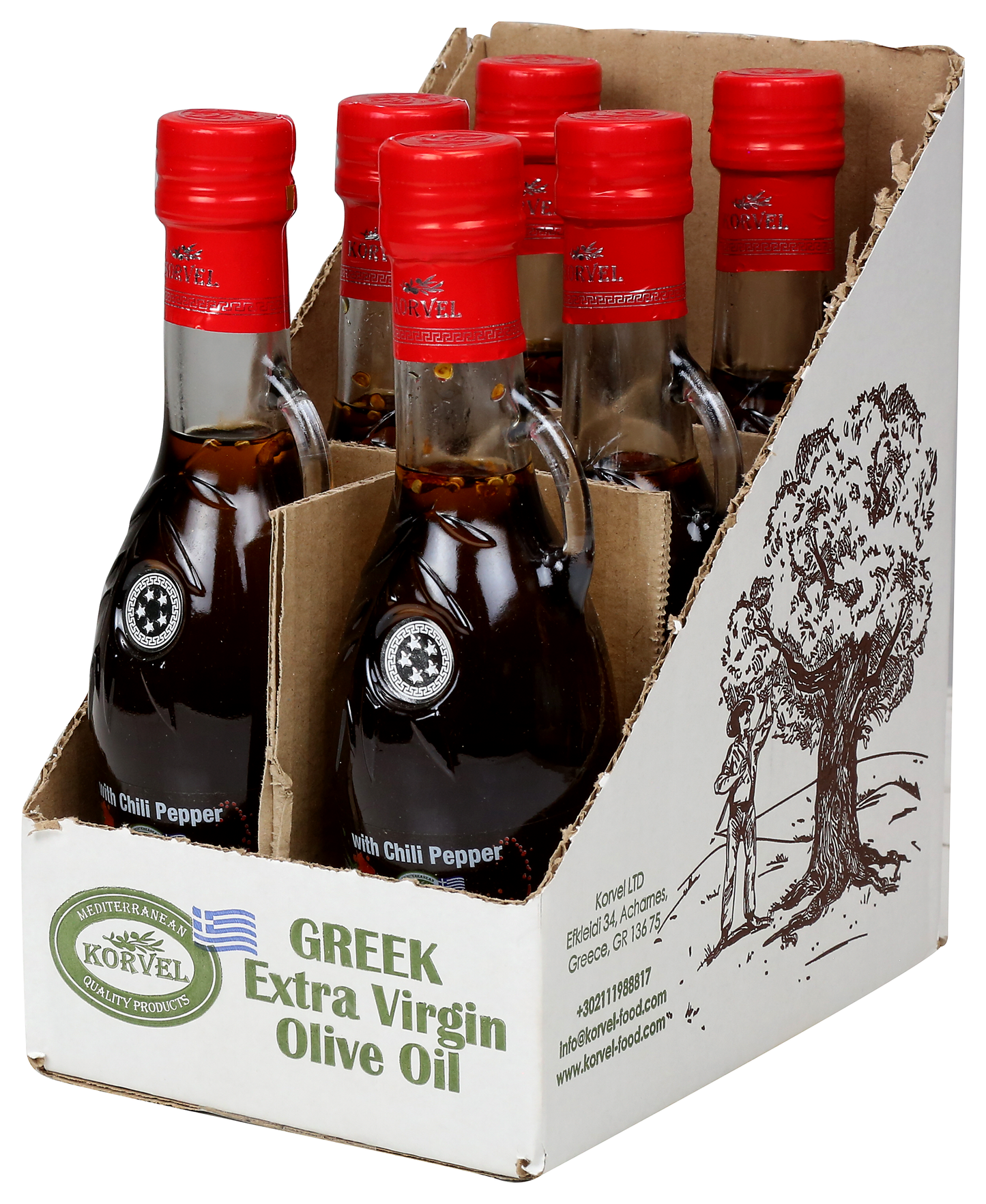 KORVEL Greek Extra Virgin Olive Oil with Chili Pepper, Amphora 8.45 fl oz - 2 pack