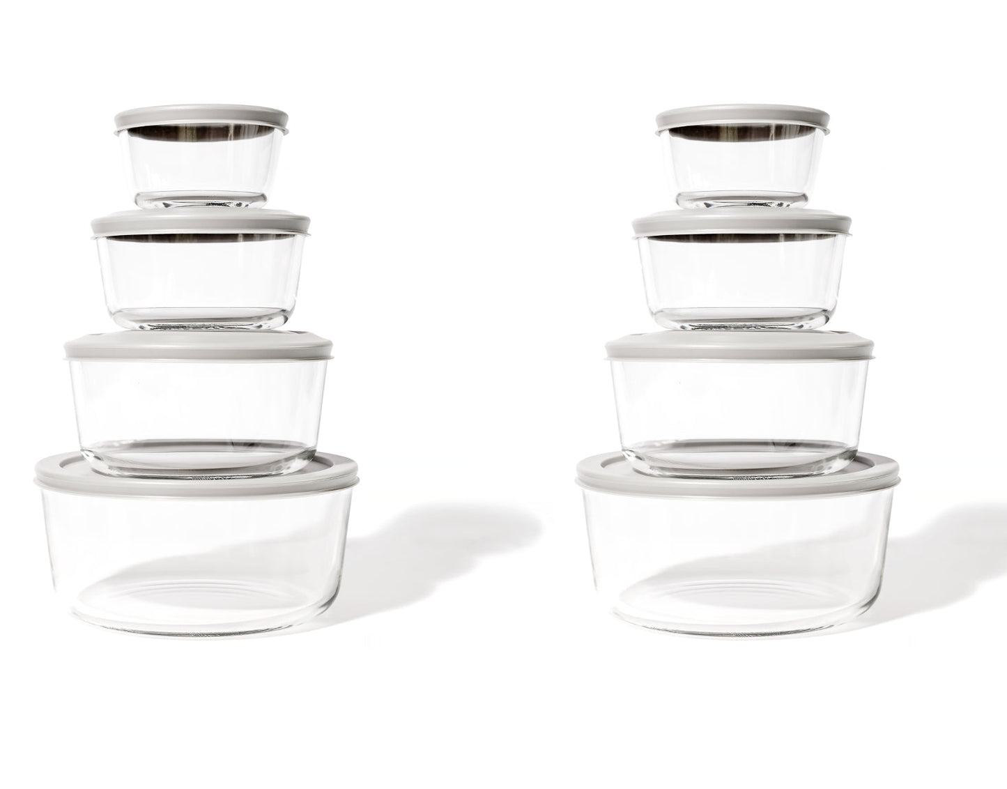 Glass Food Storage Containers - 16 Piece (8 Containers + 8 Lids) Round Nesting Space-Saving Set
