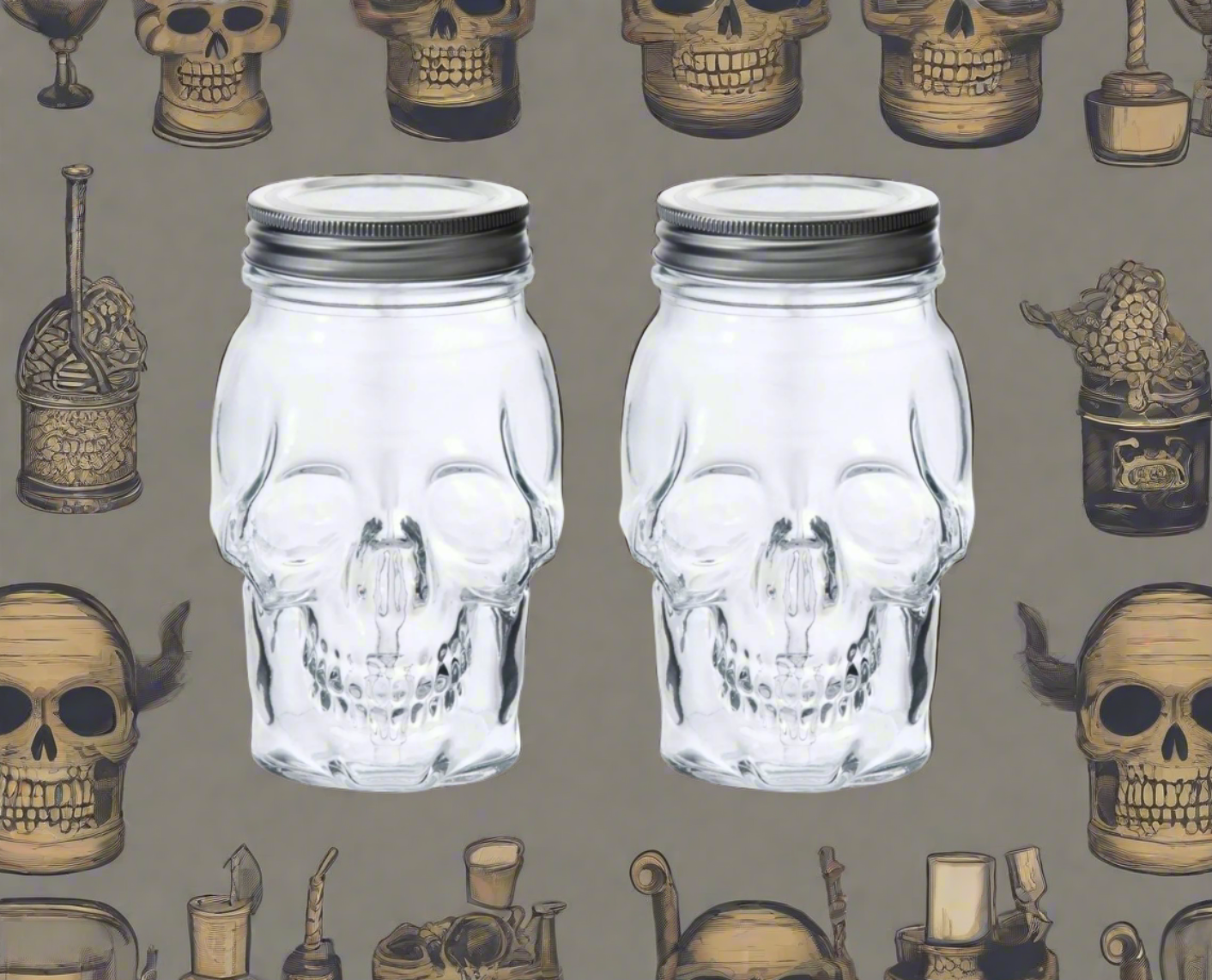 Dura Living - Skull Mason Jar with Lid-16 oz Clear 2-Pack