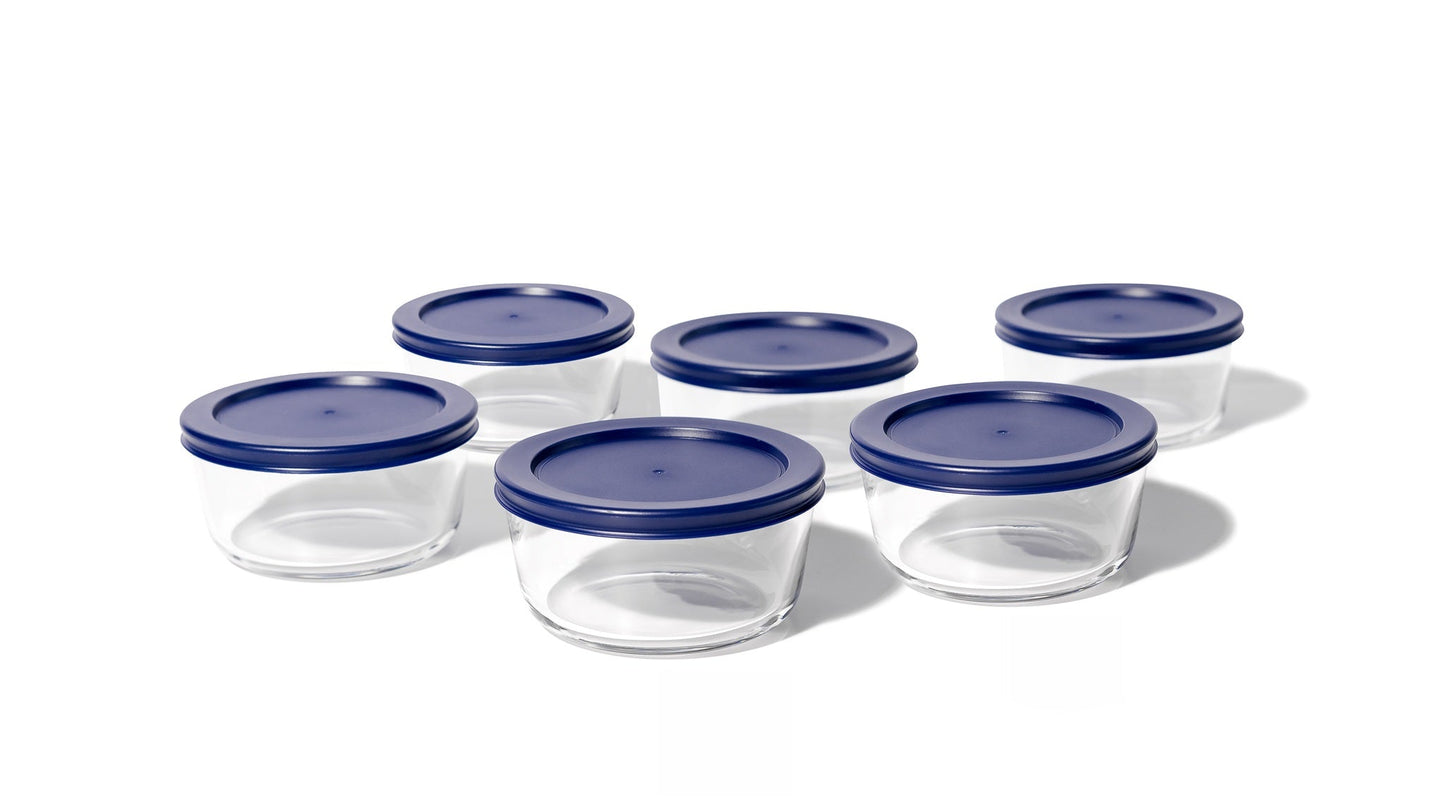 Glass Food Storage Containers - 12 Piece 4 Cup Set (6 Containers + 6 Lids) BPA-Free Lids