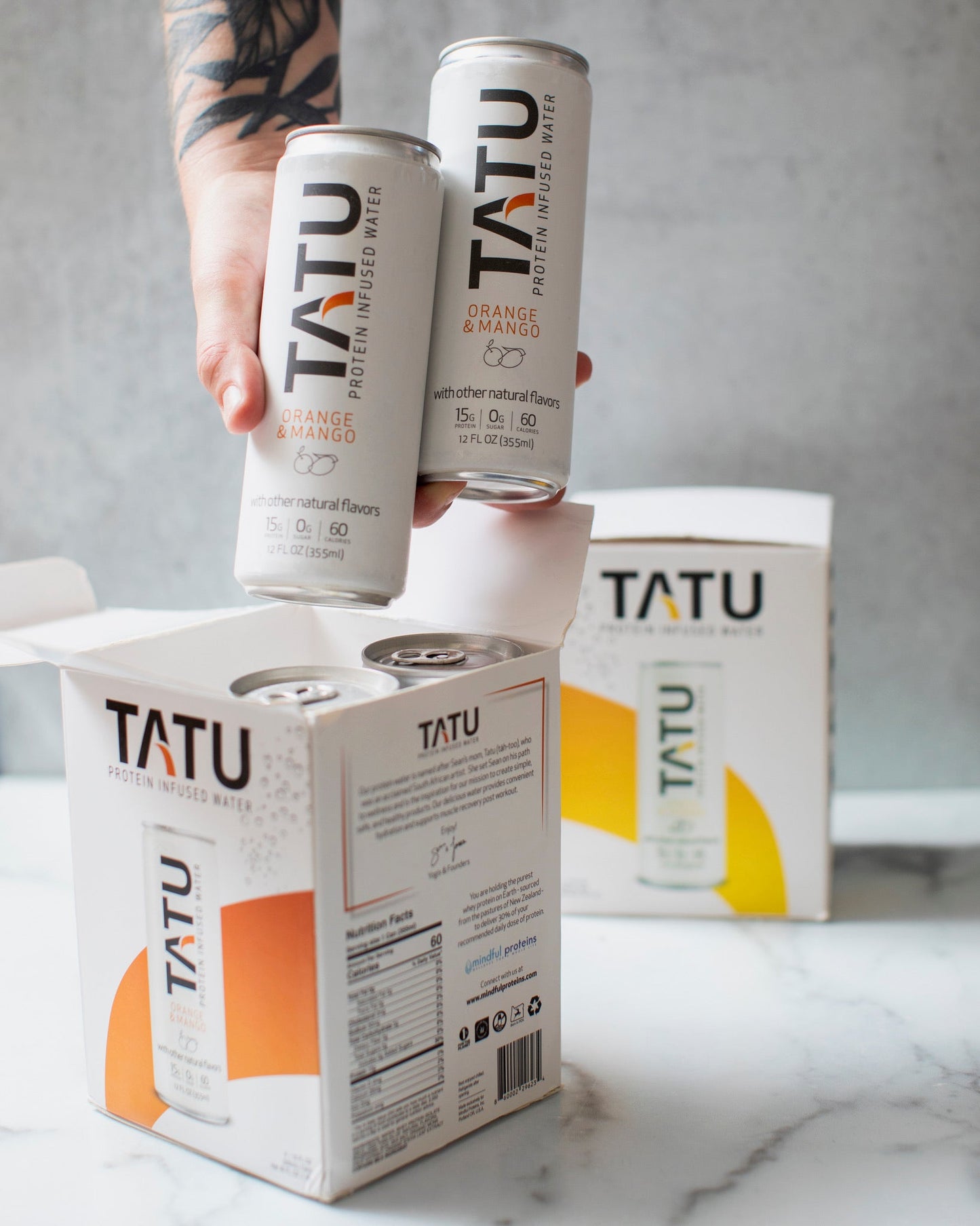 Mindful Proteins TATU Protein Water Juicy Orange Mango & Zesty Lemon Ginger - two 4-packs of Juicy Orange Mango & one 4-pack of Zesty Lemon Ginger