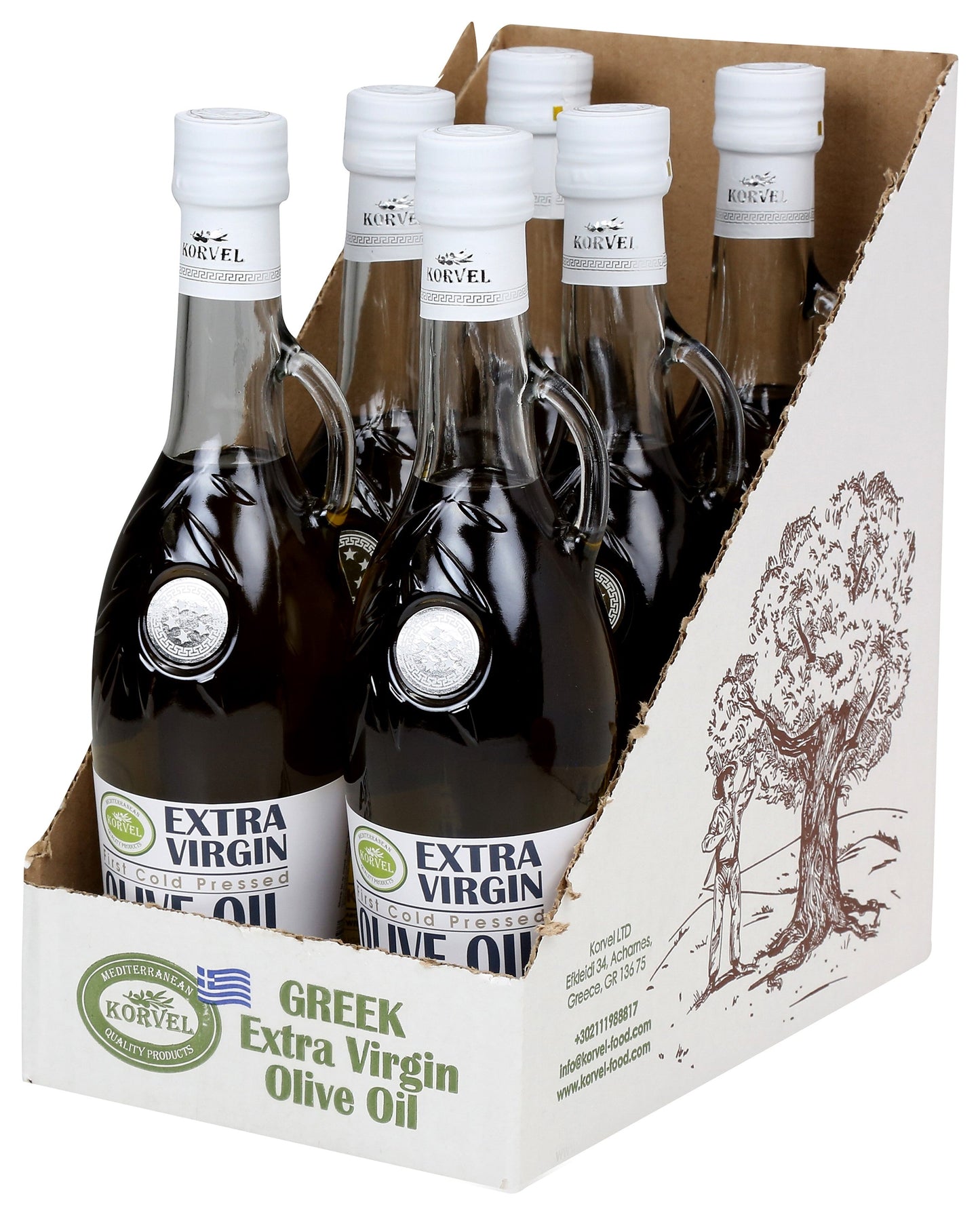 KORVEL Greek Extra Virgin Olive Oil, Amphora 16.9 fl oz - 2 pack