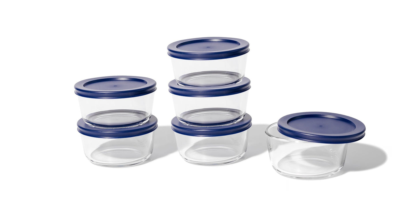 Glass Food Storage Containers - 12 Piece 4 Cup Set (6 Containers + 6 Lids) BPA-Free Lids