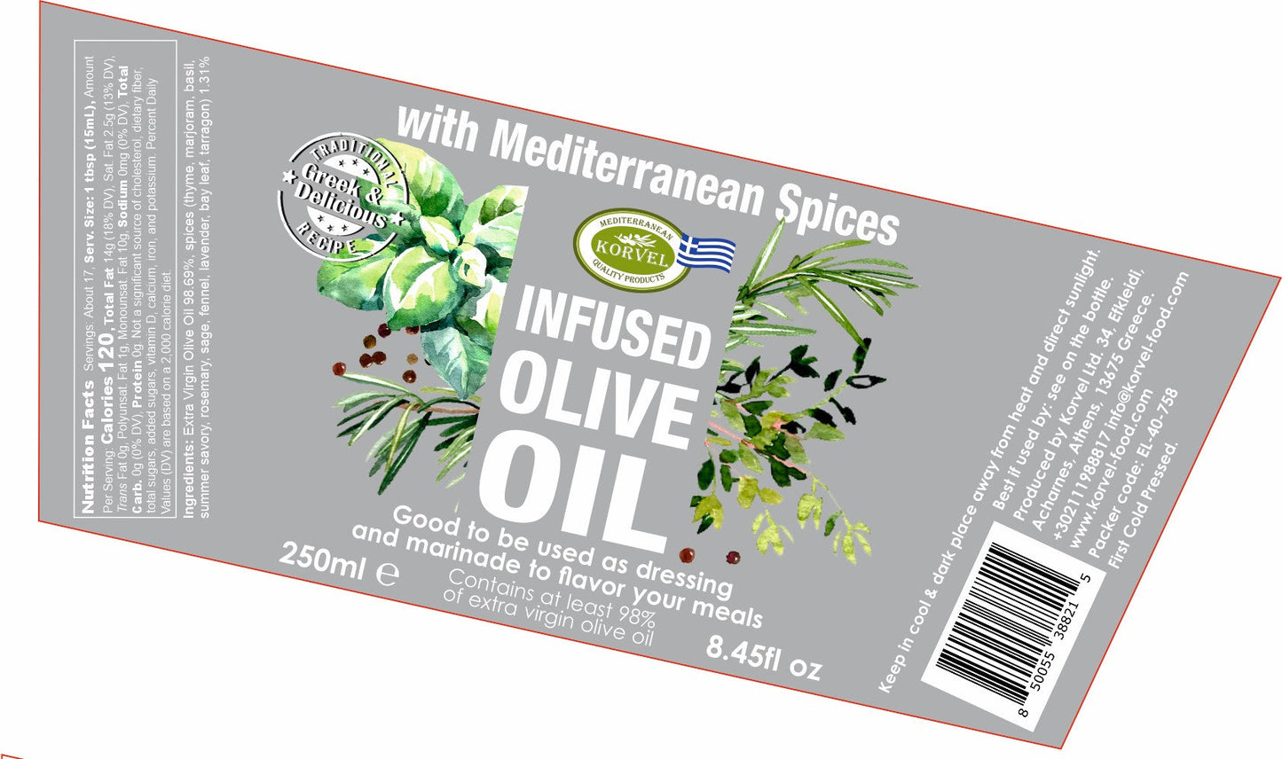 KORVEL Greek Extra Virgin Olive Oil with with Mediterranean herbs, Amphora 8.45 fl oz - 2 pack