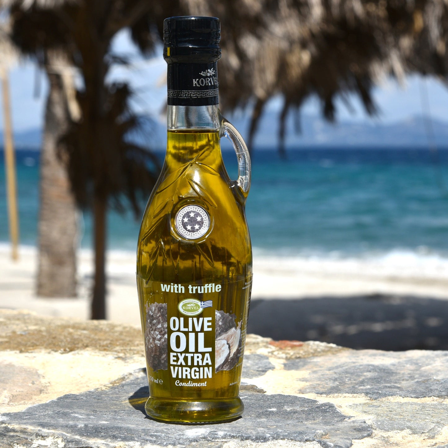 KORVEL Greek Extra Virgin Olive Oil with Truffle-flavored, Amphora 8.45 fl oz - 6 pack