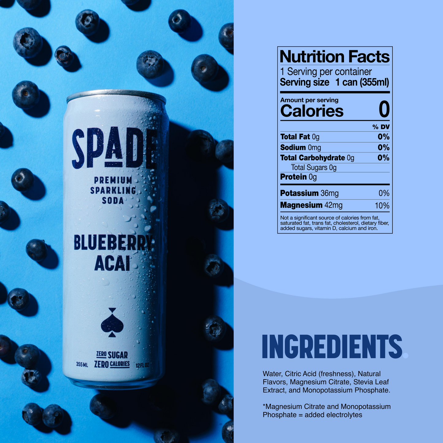 Spade Blueberry Acai Soda 12 oz - 12 pack