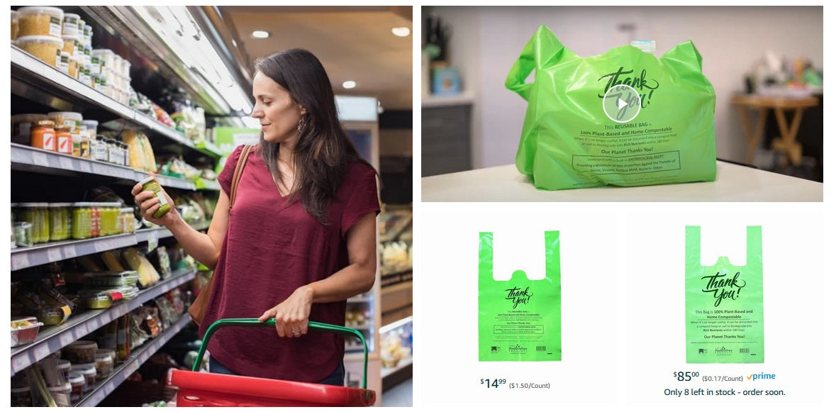 Plastech Reusable Antimicrobial Tote Bags 100% NO Plastic Bulk Box of 200 bags