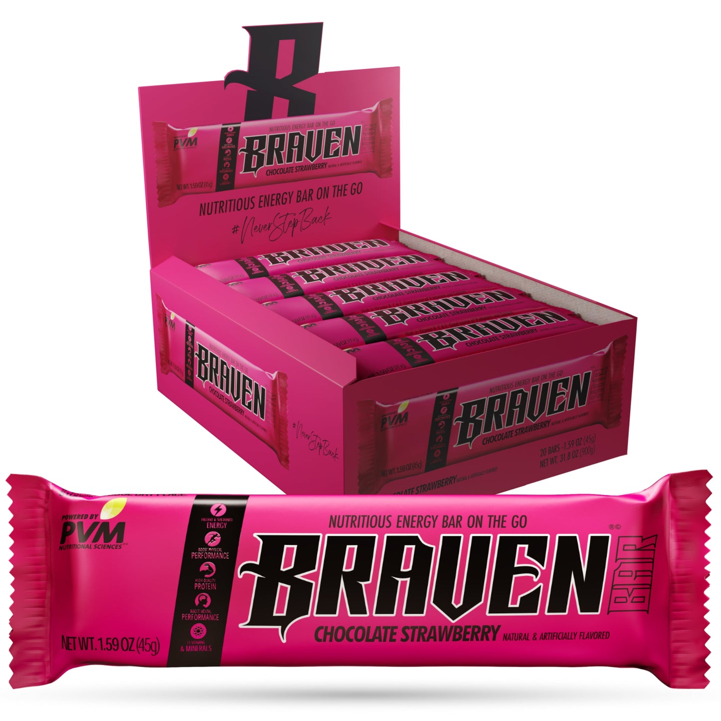 BRAVEN Energy Bar Chocolate Strawberry 20-pack