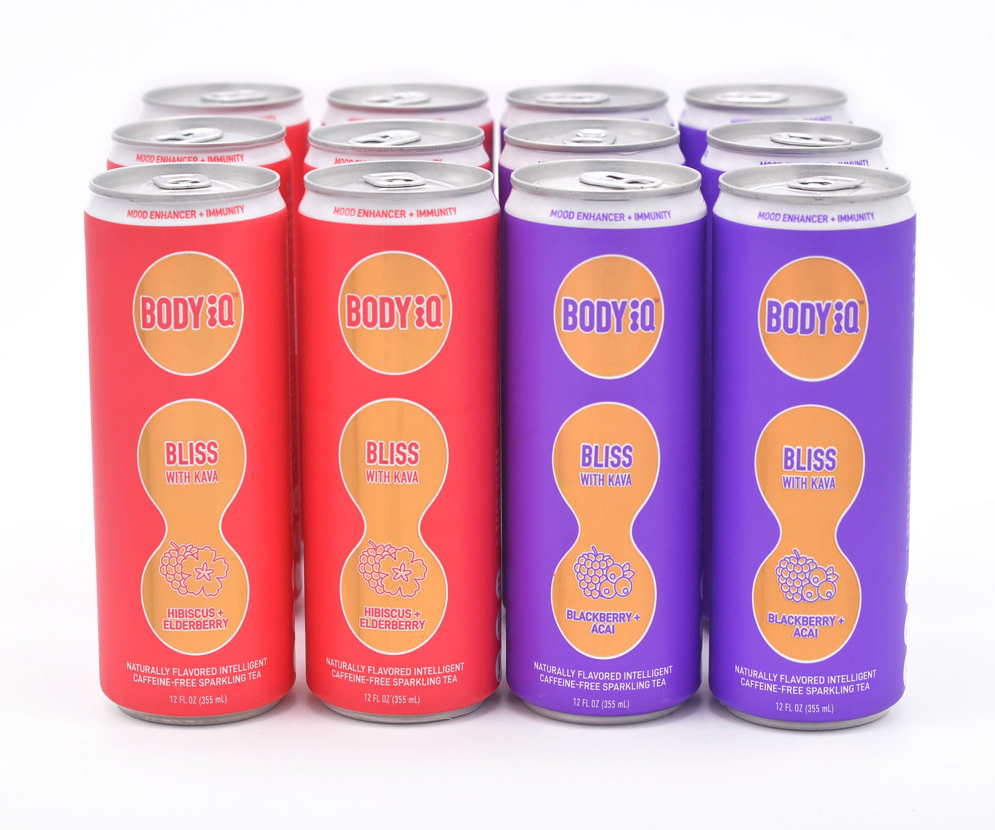 Body iQ - BLISS Caffeine Free Sparkling Water (Hibiscus Elderberry with tea essence, 12 Pack Case)