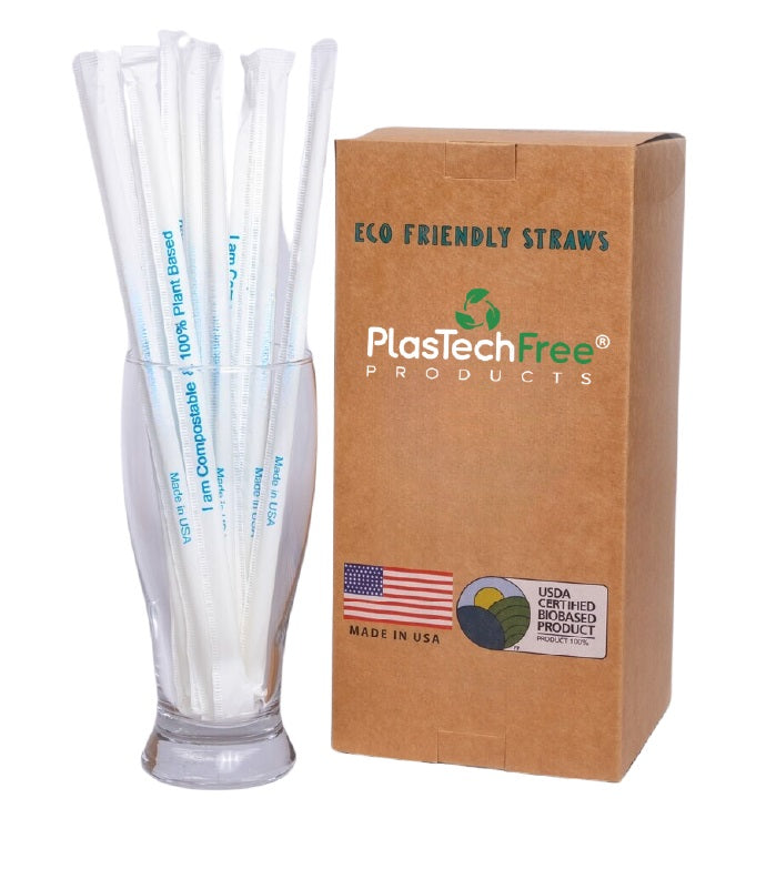 Plastech Jumbo Drinking Straws 100% NO Plastic Bulk Wrapped 1,500 Straws