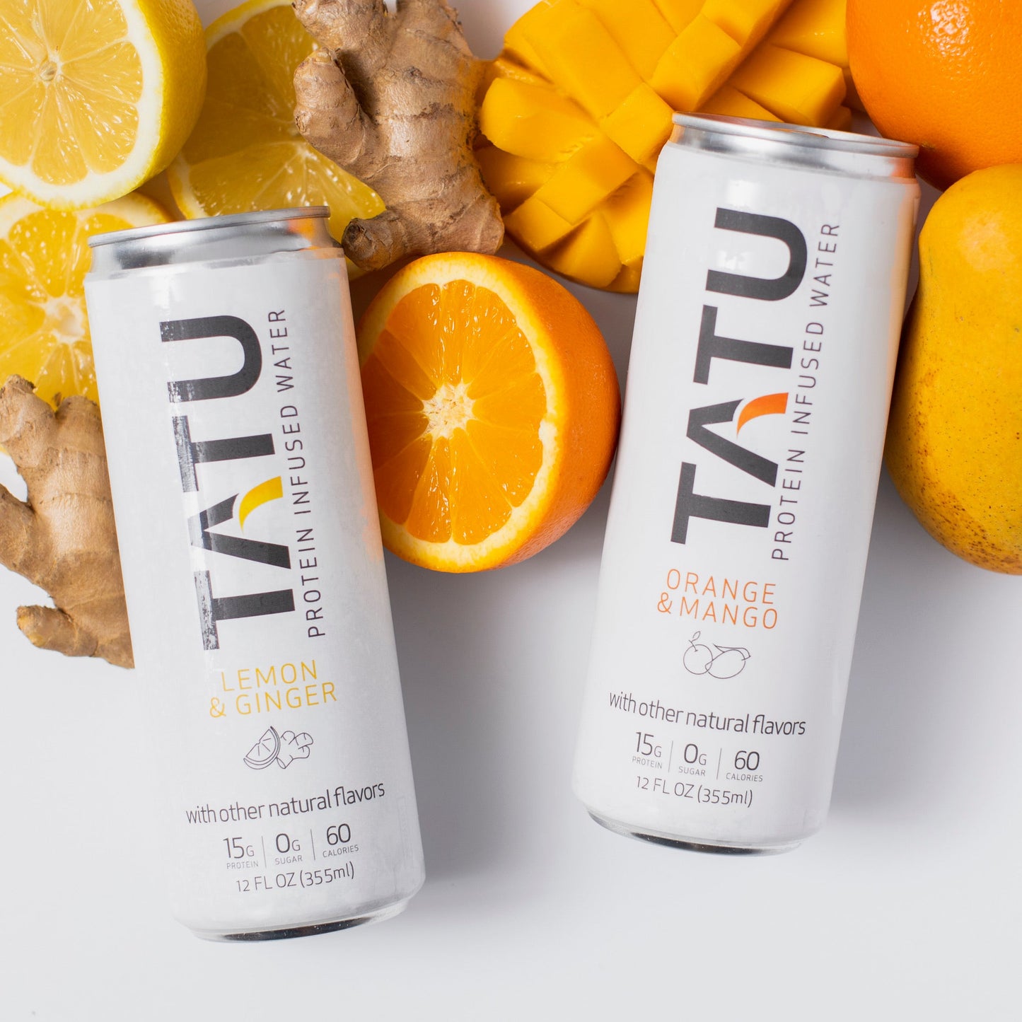 Mindful Proteins TATU Protein Water Juicy Orange Mango & Zesty Lemon Ginger - two 4-packs of Zesty Lemon Ginger & one 4-pack of Juicy Orange Mango