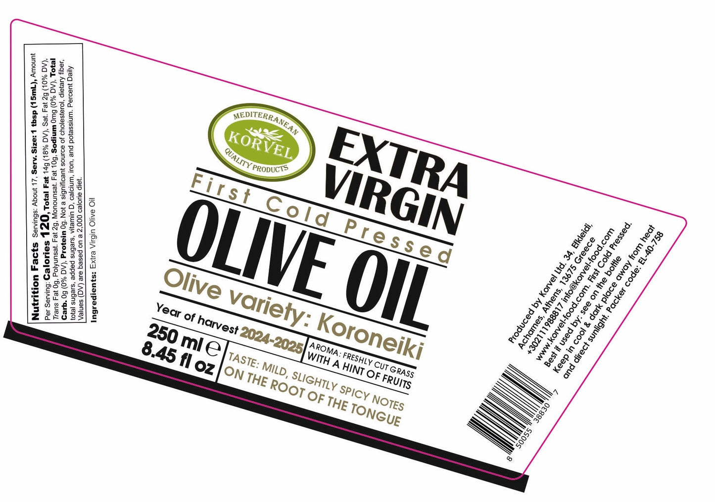 KORVEL Greek Extra Virgin Olive Oil, Amphora 8.45 fl oz - 6 pack
