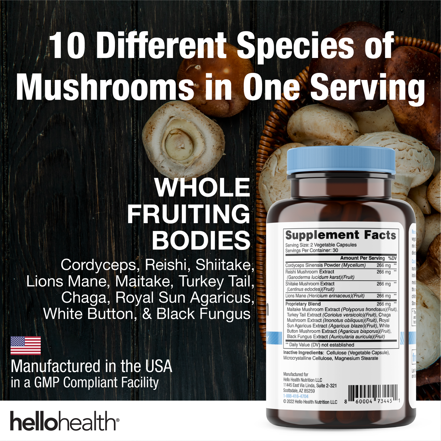 Hello Health 10-in-1 Mushroom Complex capsules