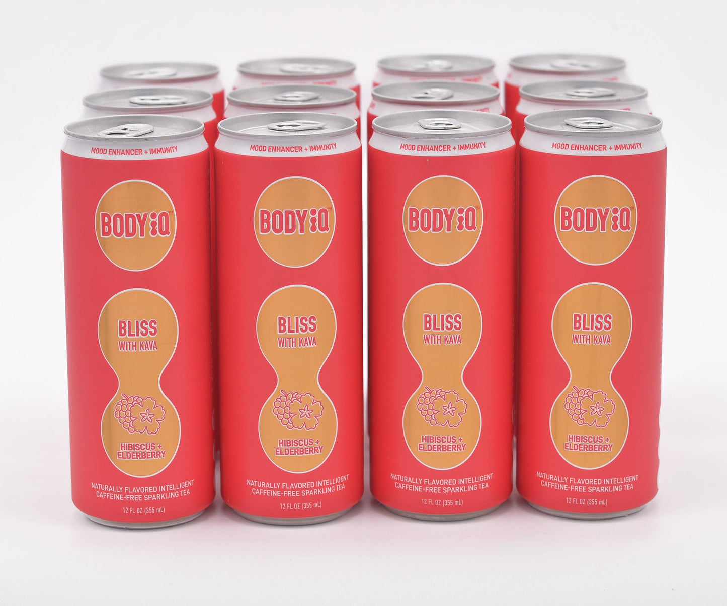 Body iQ - BLISS Caffeine Free Sparkling Water (Hibiscus Elderberry with tea essence, 12 Pack Case)