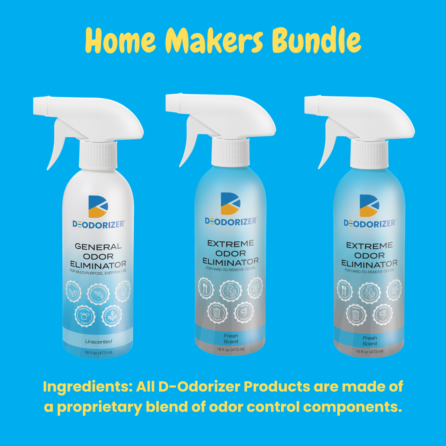 D-Odorizer - Home Makers Odor Eliminators - Extreme and General Odor Eliminator 16oz - 3 Pack