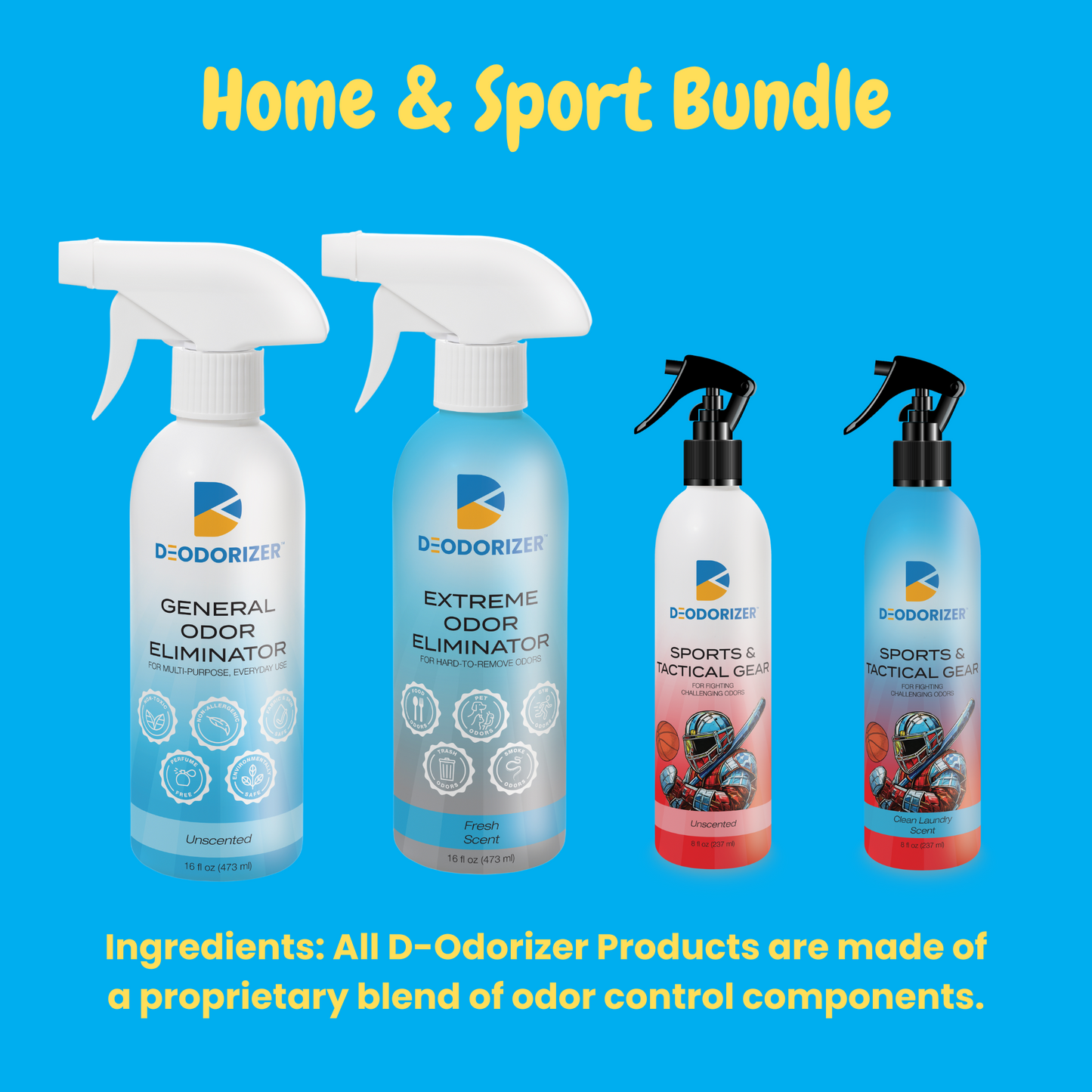 D-Odorizer - General, Extreme, Sport Odor Eliminator 8oz/16oz - 4 Pack