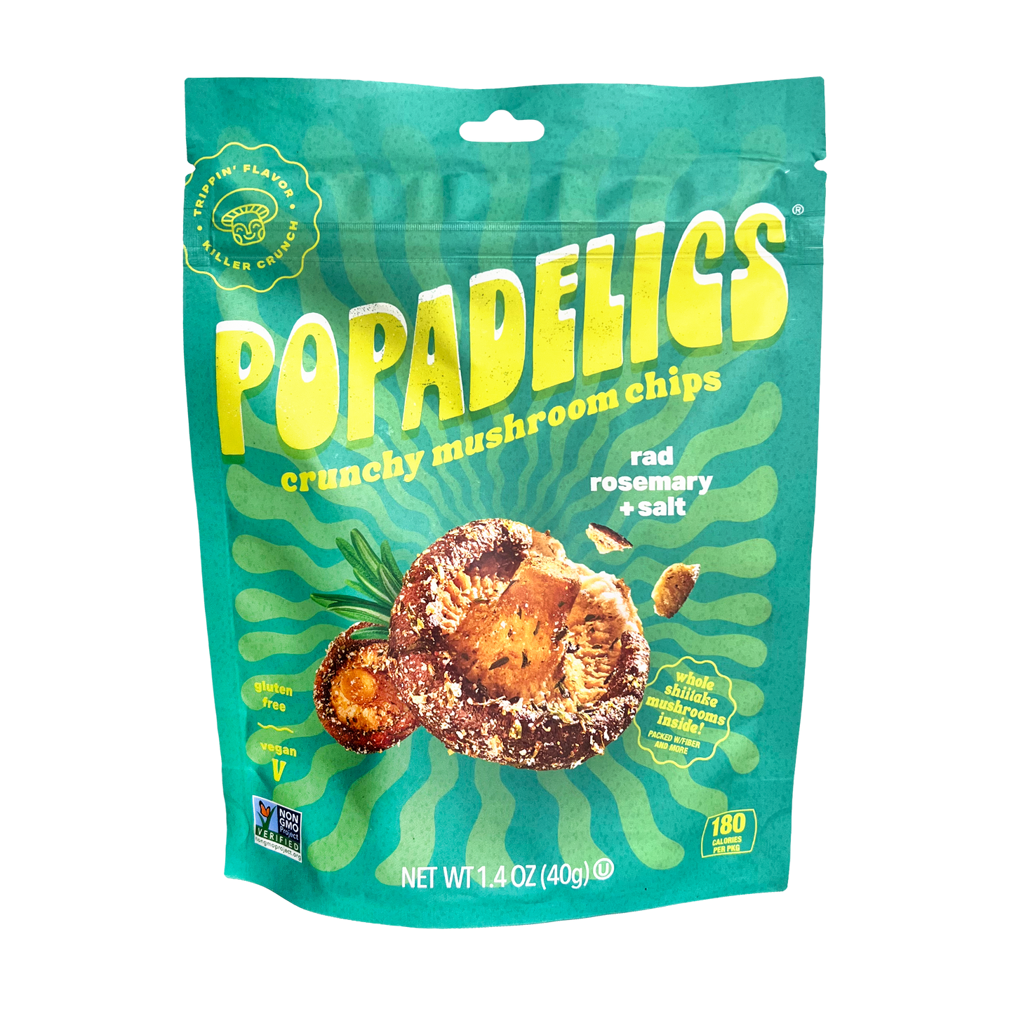 Popadelics Crunchy Mushroom Chips Rad Rosemary & Salt 1.4 oz - 12 pack
