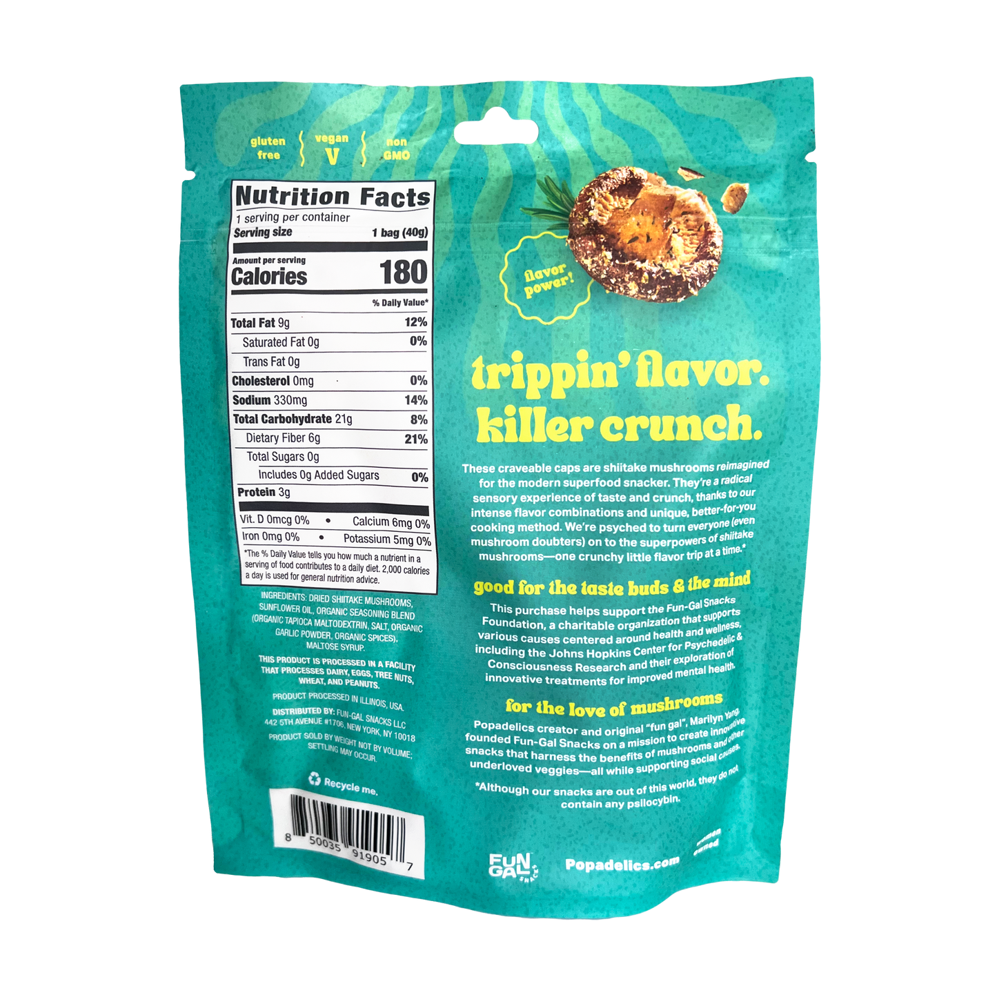 Popadelics Crunchy Mushroom Chips Rad Rosemary & Salt 1.4 oz - 12 pack