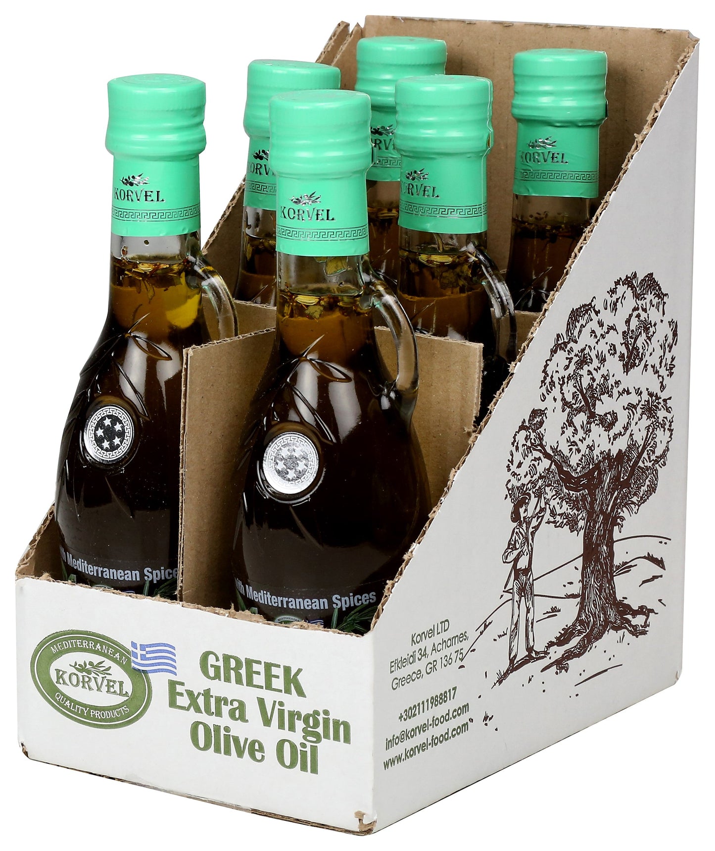 KORVEL Greek Extra Virgin Olive Oil with with Mediterranean herbs, Amphora 8.45 fl oz - 2 pack