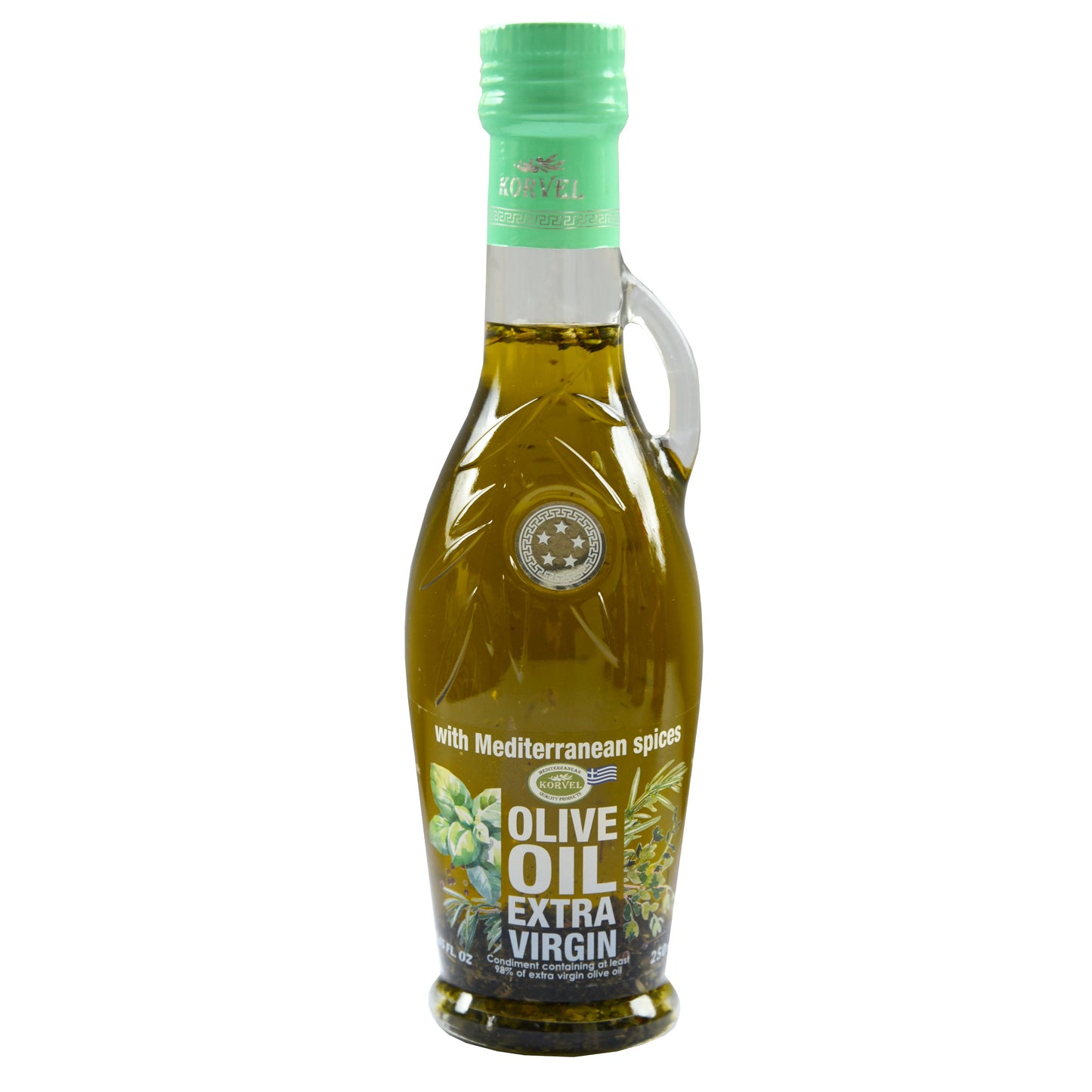 KORVEL Greek Extra Virgin Olive Oil with with Mediterranean herbs, Amphora 8.45 fl oz - 2 pack
