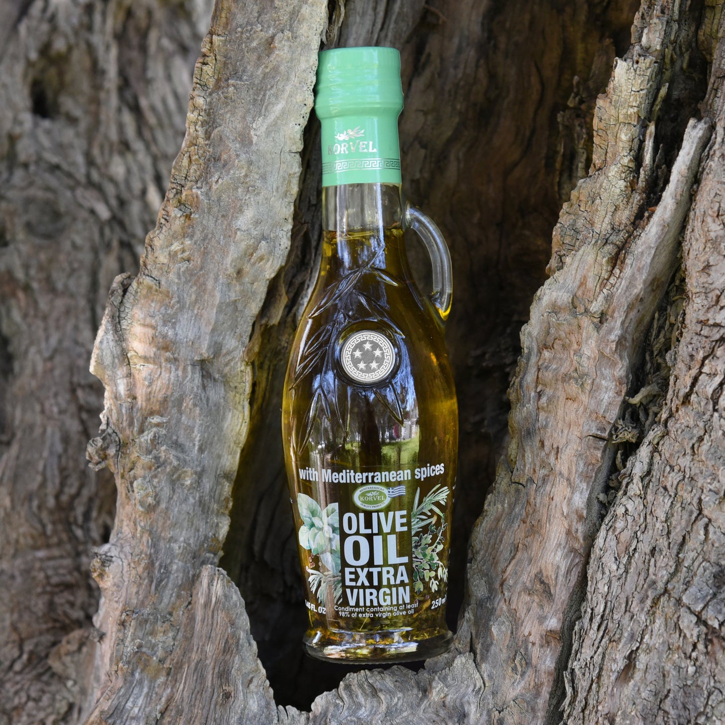 KORVEL Greek Extra Virgin Olive Oil with with Mediterranean herbs, Amphora 8.45 fl oz - 2 pack