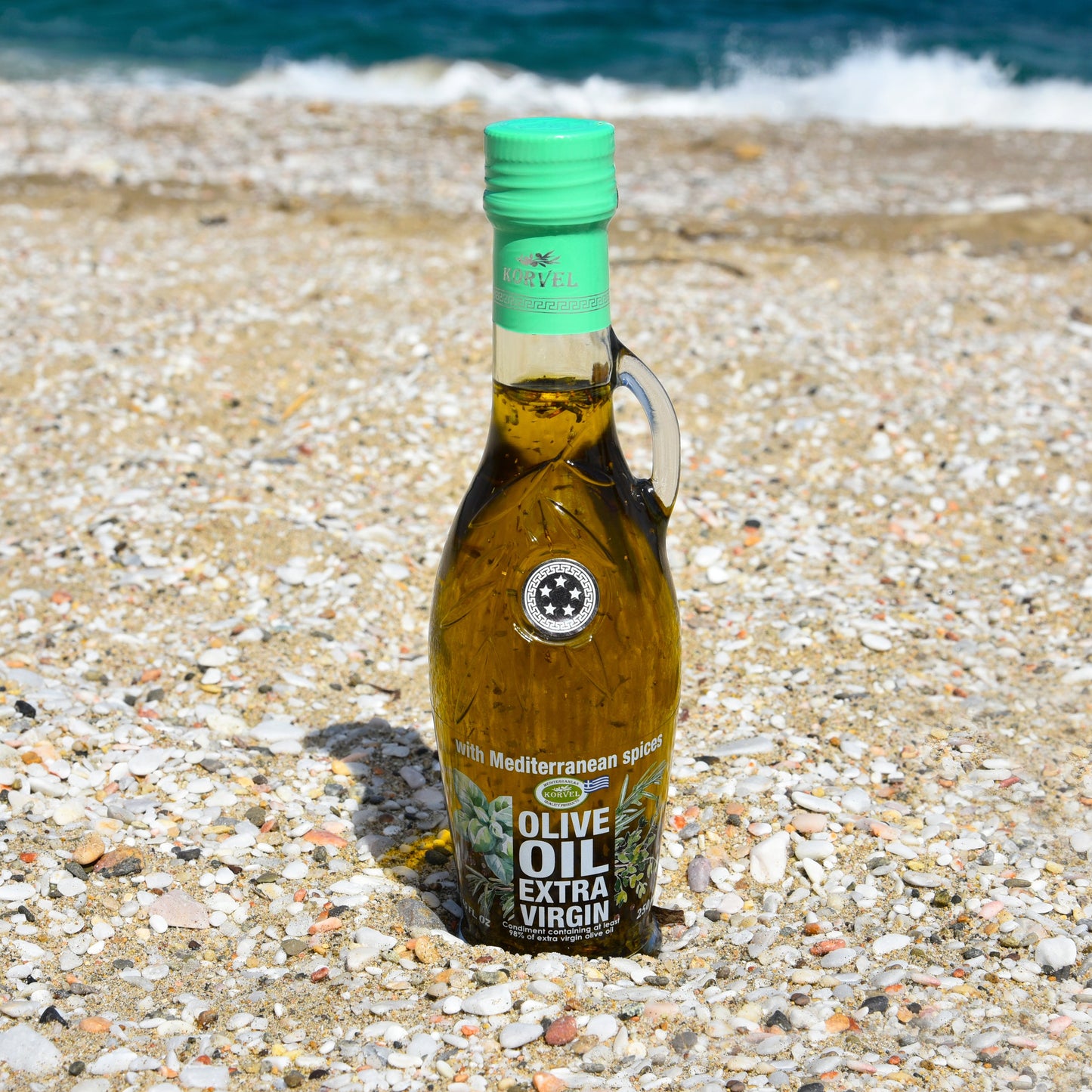 KORVEL Greek Extra Virgin Olive Oil with with Mediterranean herbs, Amphora 8.45 fl oz - 2 pack
