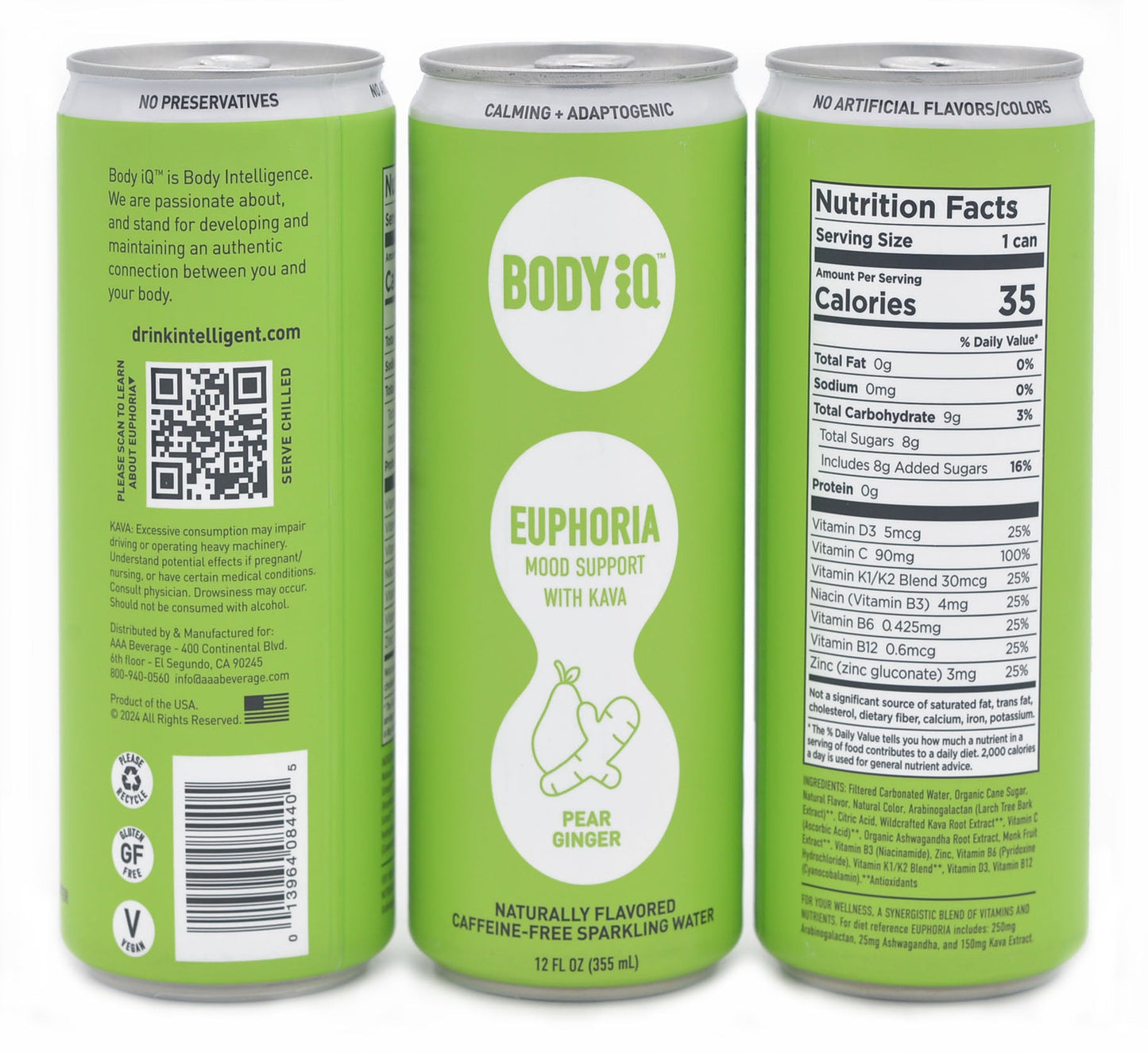 Body iQ – Euphoria Intelligent Sparkling Water, Vitamin Drink for Immune Support, Great Tasting Flavored Water for Relaxation, Grapefruit Mint Basil, 12-Pack
