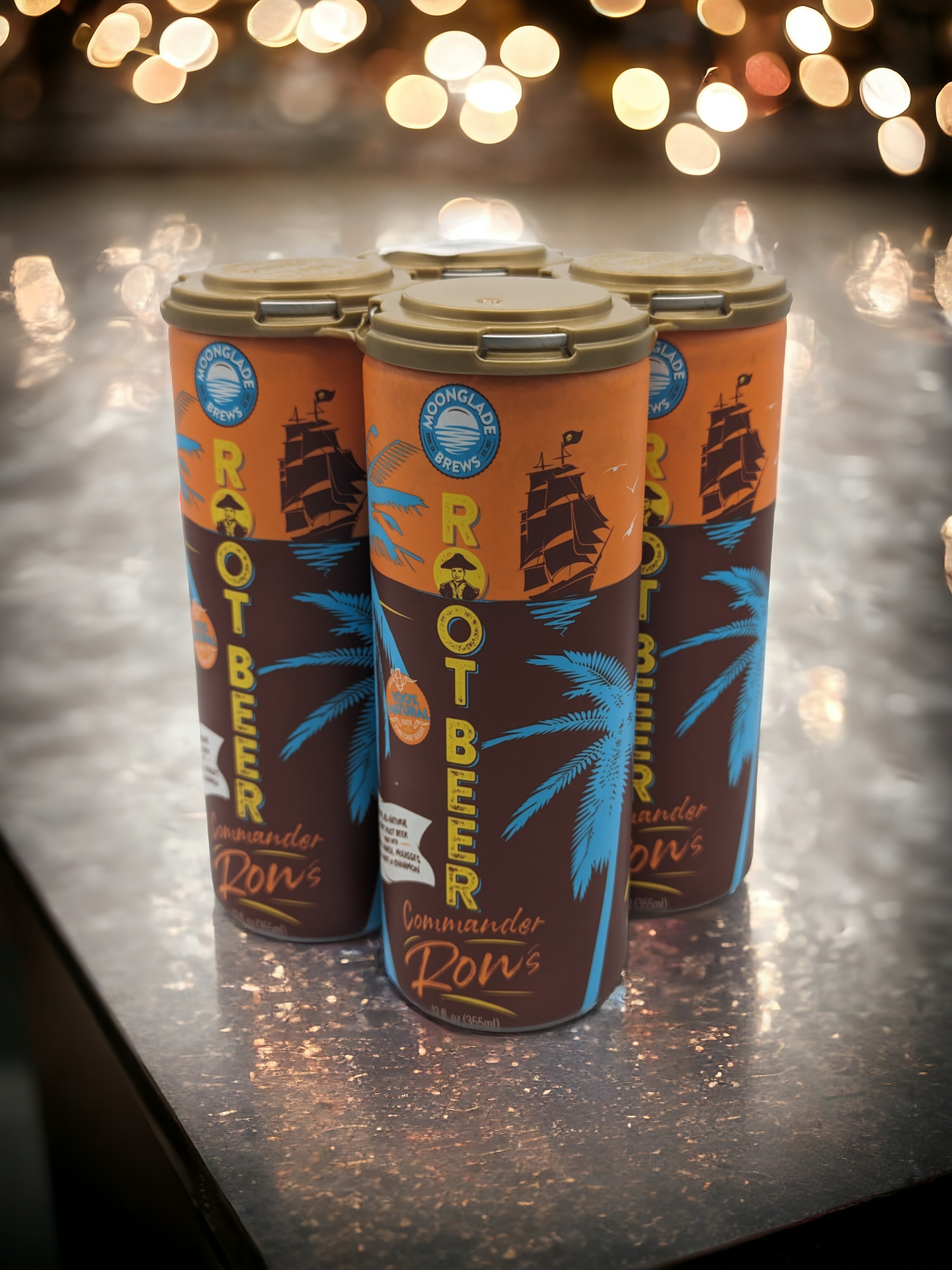 Commander Ron's Root Beer. Craft Soda. Light Carb. Less Sugar. More Flavor. 4-pack