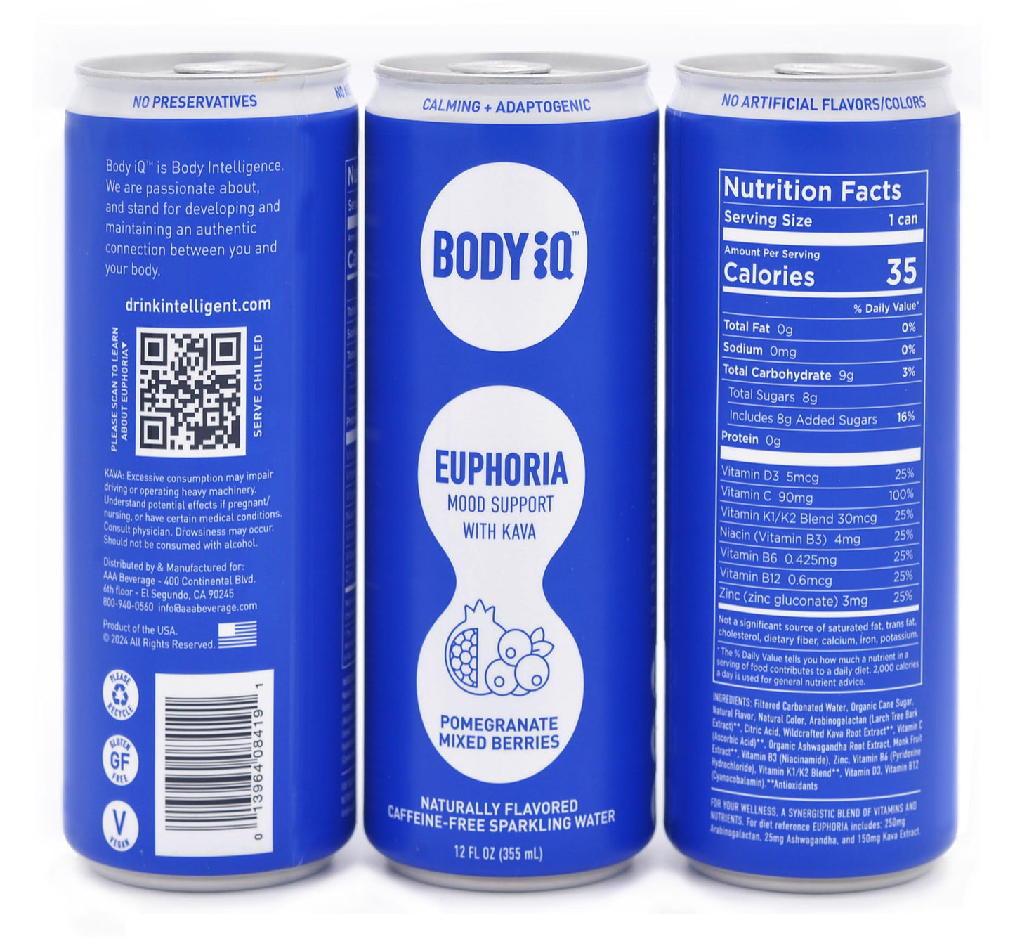 Body iQ – Euphoria Intelligent Sparkling Water, Vitamin Drink for Immune Support, Great Tasting Flavored Water for Relaxation, Grapefruit Mint Basil, 12-Pack