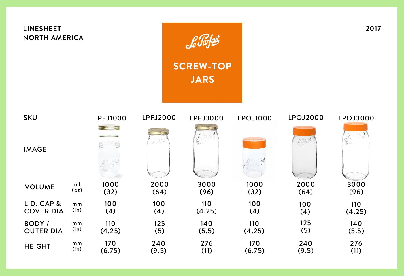 Le Parfait Orange Screw Top Jars 32oz - 4 pack