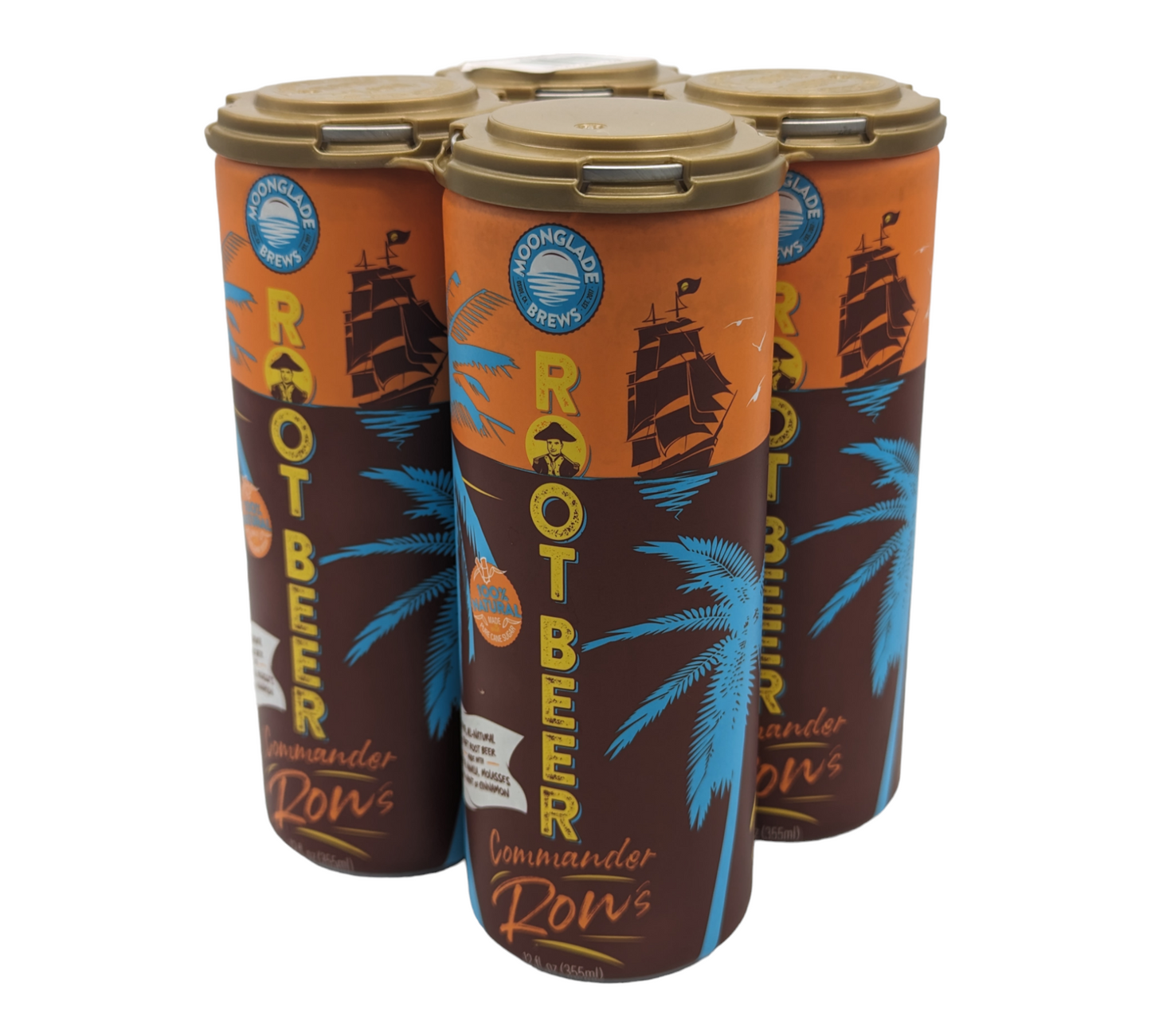 Commander Ron's Root Beer. Craft Soda. Light Carb. Less Sugar. More Flavor. 4-pack