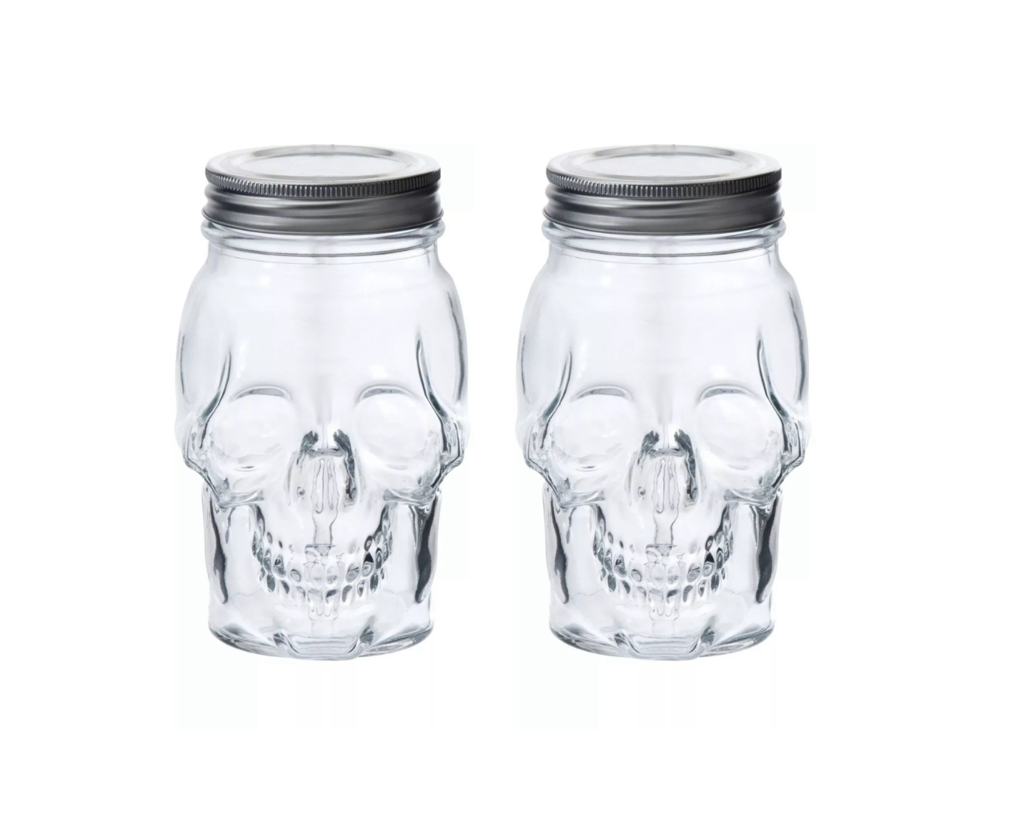 Dura Living - Skull Mason Jar with Lid-16 oz Clear 2-Pack