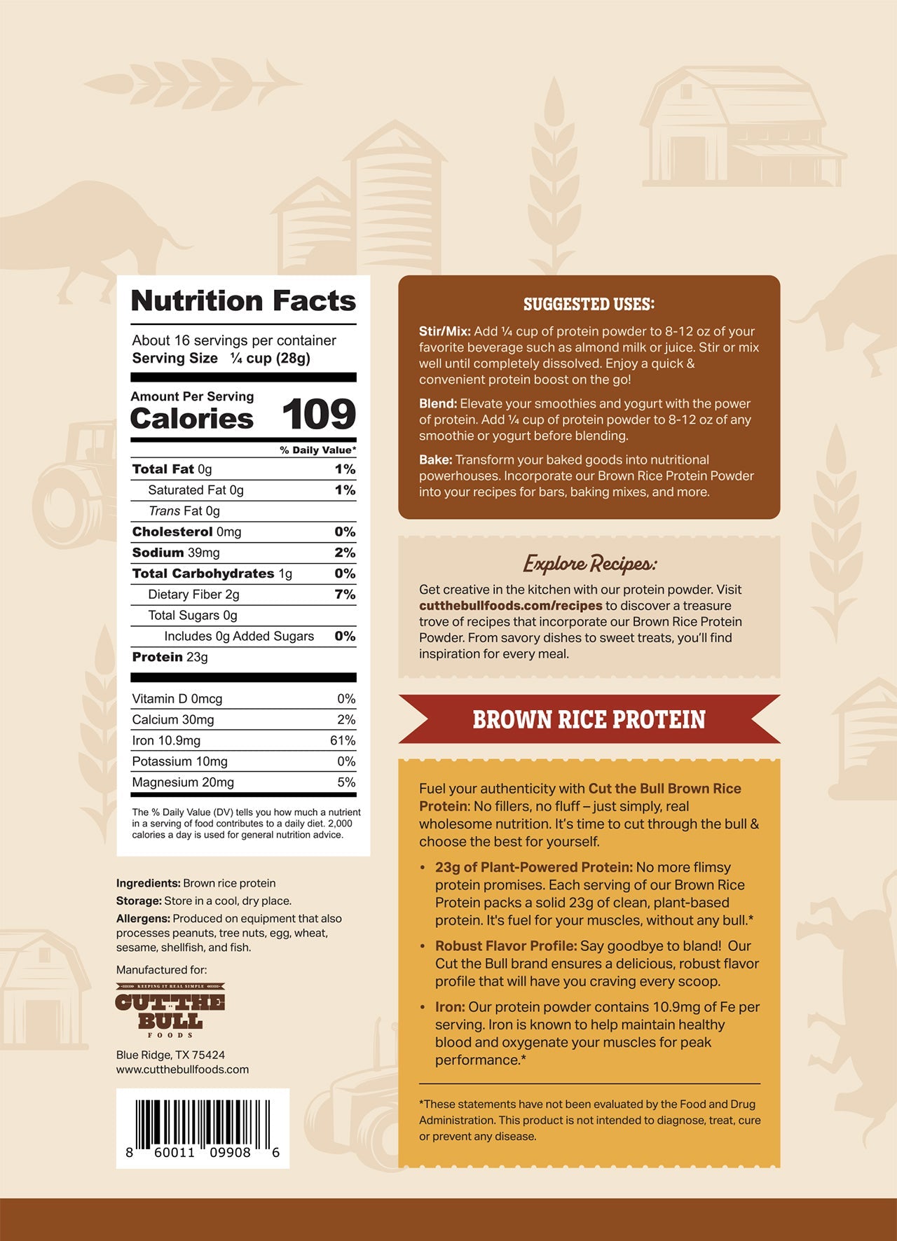 Cut the Bull Brown Rice Protein Powder 1 lb - 3 pack