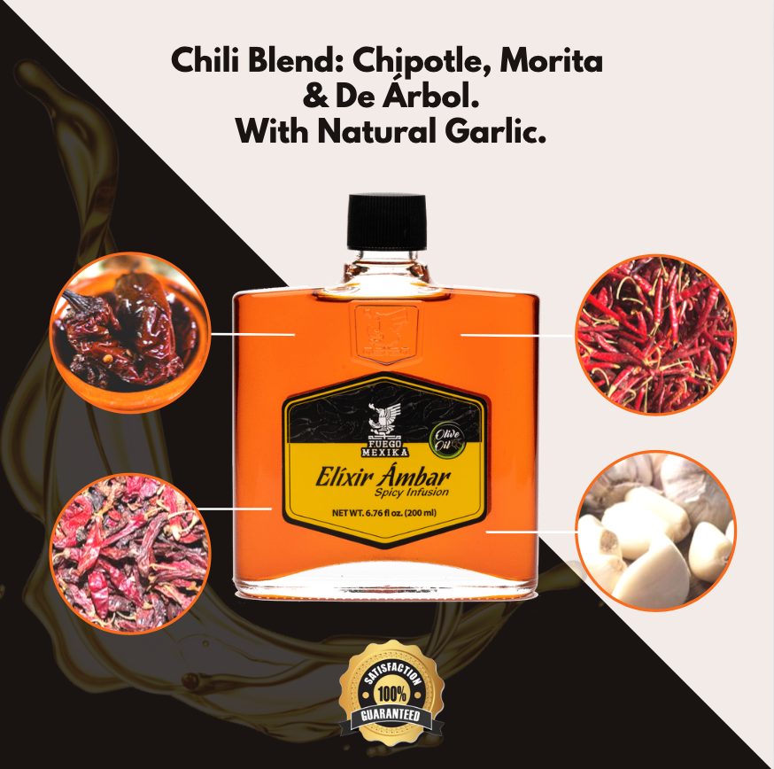 2-Pack Elixir Ambar - Chili & Garlic infused Olive Oil by FUEGO MEXIKA