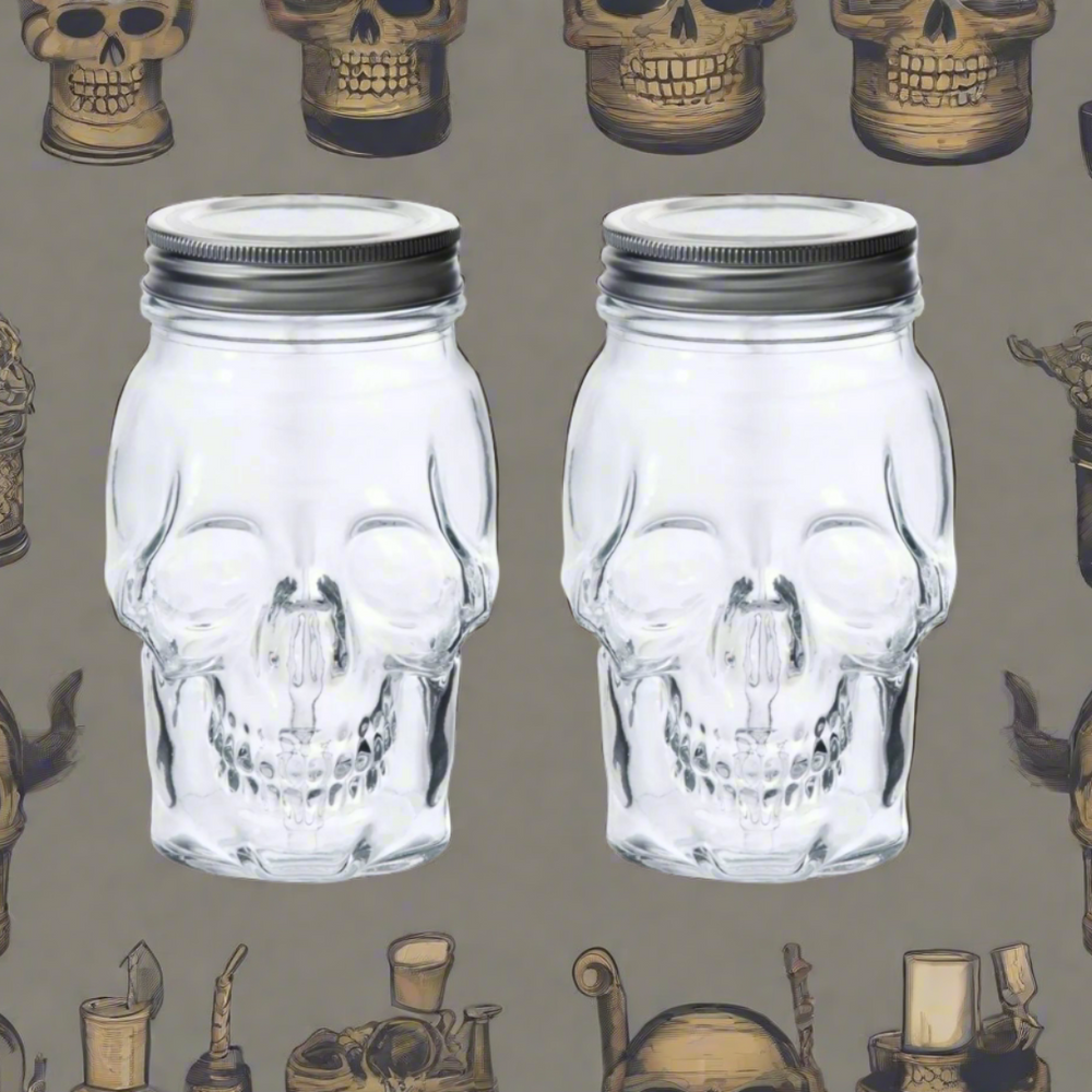 
                      
                        Dura Living - Skull Mason Jar with Lid-16 oz Clear 2-Pack
                      
                    