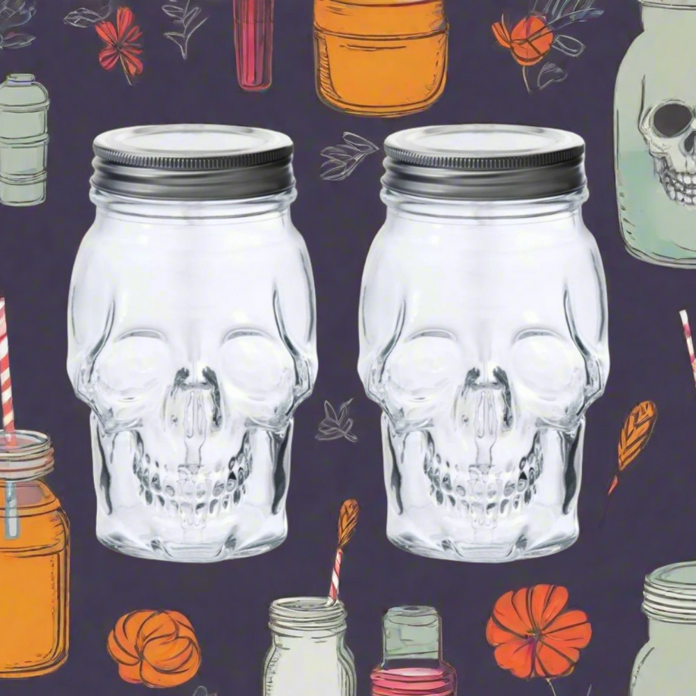 
                      
                        Dura Living - Skull Mason Jar with Lid-16 oz Clear 2-Pack
                      
                    