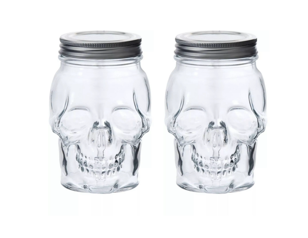 Dura Living - Skull Mason Jar with Lid-42 oz Clear 2-Pack