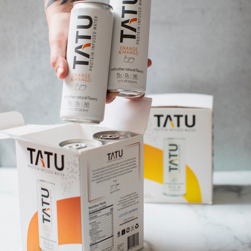 
                      
                        Mindful Proteins TATU Protein Water Juicy Orange Mango & Zesty Lemon Ginger - two 4-packs of Juicy Orange Mango & one 4-pack of Zesty Lemon Ginger
                      
                    