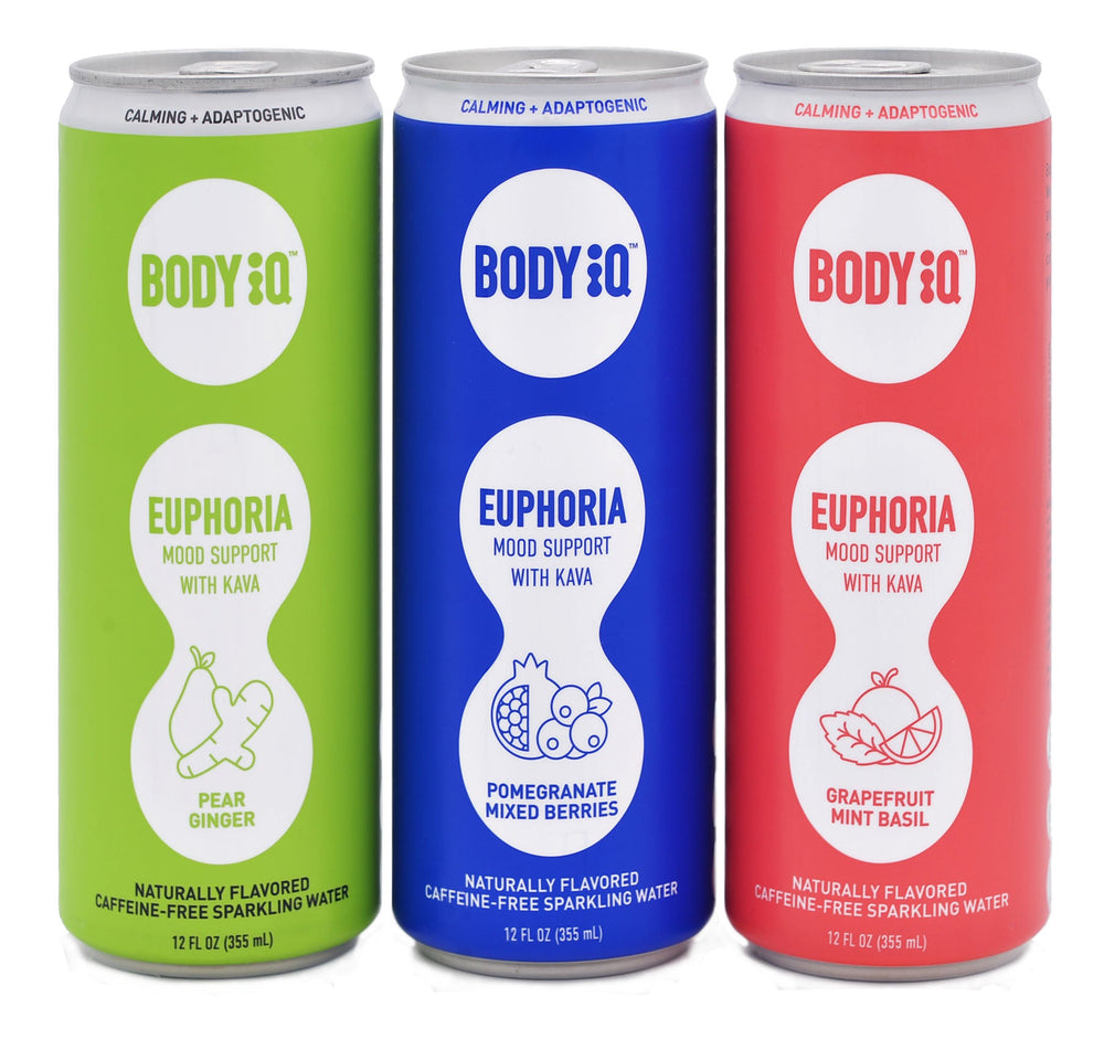 Body iQ – Euphoria Intelligent Sparkling Water, Vitamin Drink for Immune Support, Great Tasting Flavored Water for Relaxation, Grapefruit Mint Basil, 12-Pack