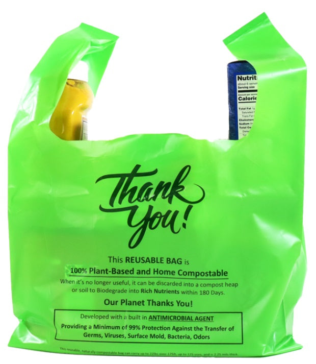 Plastech Reusable Antimicrobial Tote Bags 100% NO Plastic Bulk Box of 200 bags