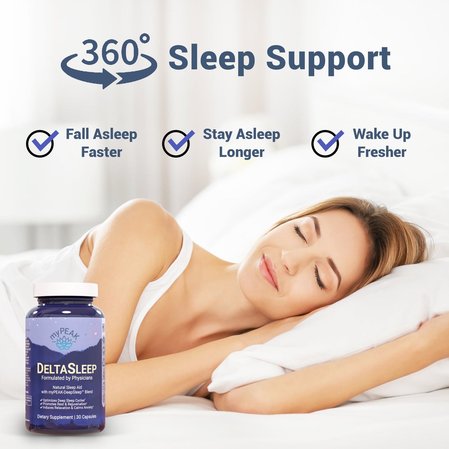 myPEAK DeltaSleep: All Natural Sleep Aid and Deep Sleep Cycle Optimizer with Natural Melatonin, Valerian Root, Chamomile, Passionflower, & GABA Sleep Supplement, Supports Faster, Deeper, Longer Sleep & Non-Habit Forming Benefits.
