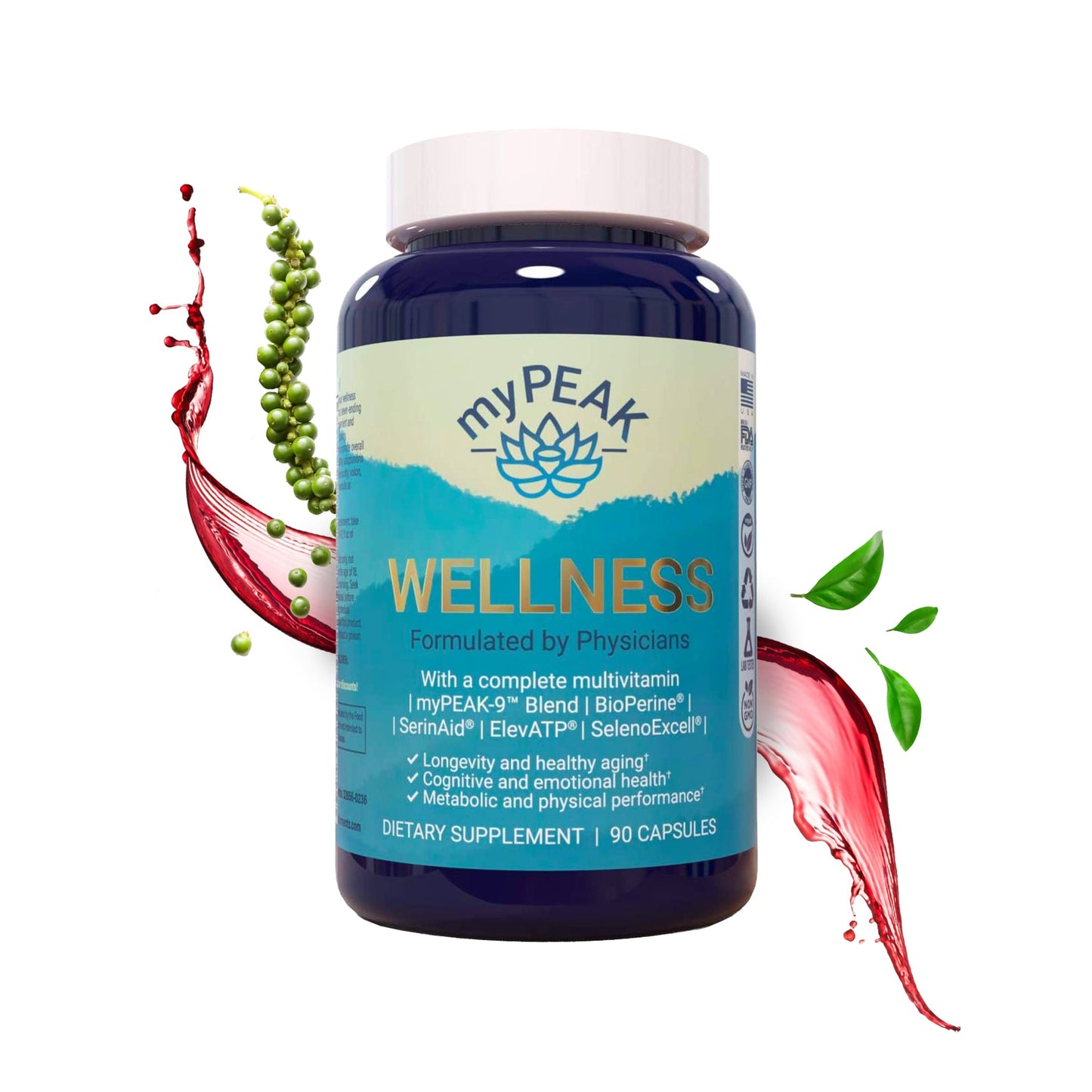 myPEAK Wellness: The Best Vegan Multivitamin for Men, Women & Seniors with ElevATP® Ancient Peat Extract to Support Strength, Immunity, Fitness, Performance, Endurance, Focus, Memory, Mood, Anti-Aging, Stress-Reduction & Nutrition.