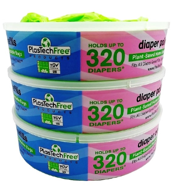 Plastech Baby Diaper Disposal Refill Rings 100% NO Plastic 3 Pack holds a total of 960 diapers