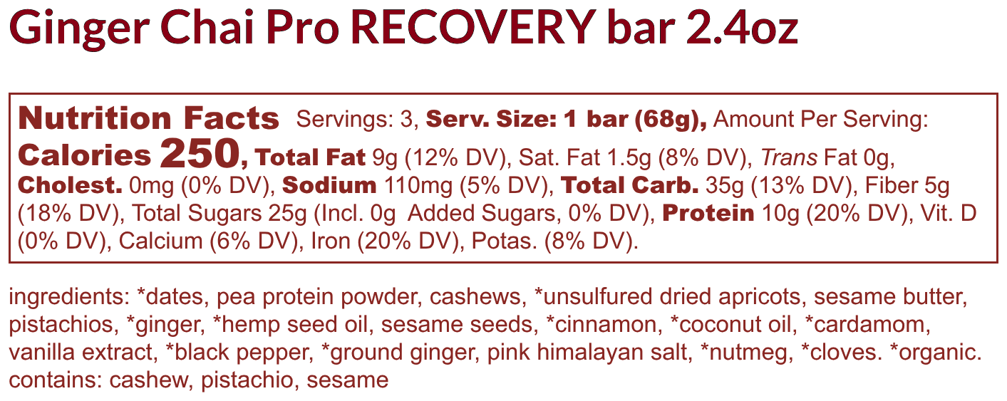 Carly's SEEDBAR Ginger Chai Protein Recovery Meal Bar - 9 count Bundle