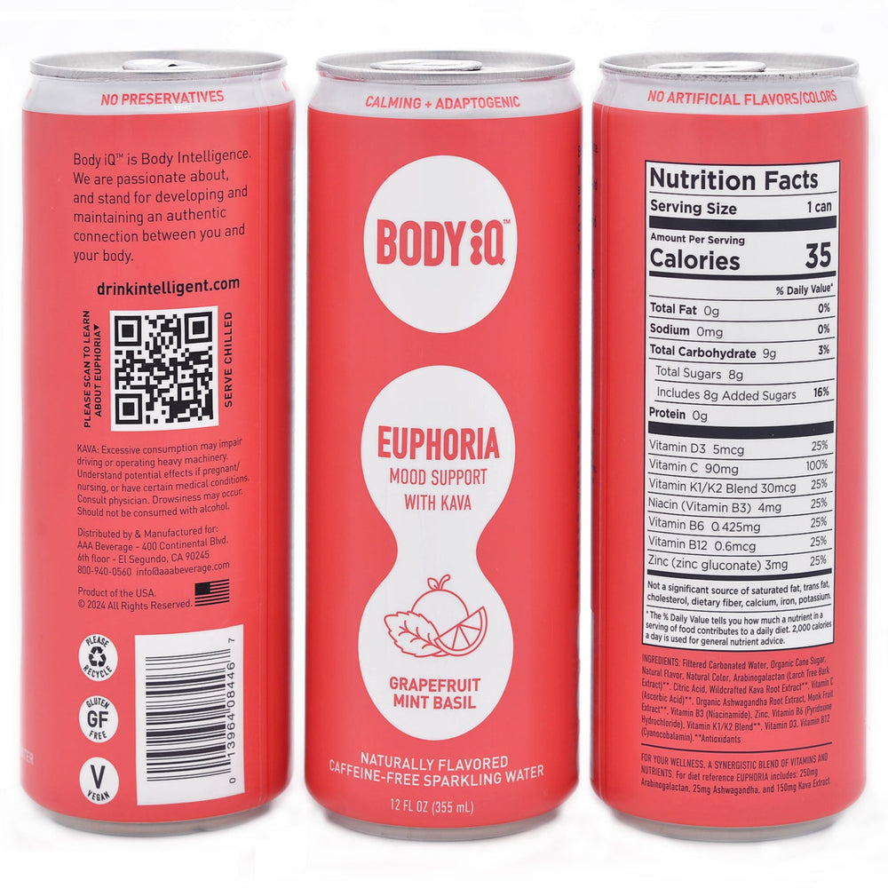 
                      
                        Body iQ – Euphoria Intelligent Sparkling Water, Vitamin Drink for Immune Support, Great Tasting Flavored Water for Relaxation, Grapefruit Mint Basil, 12-Pack
                      
                    