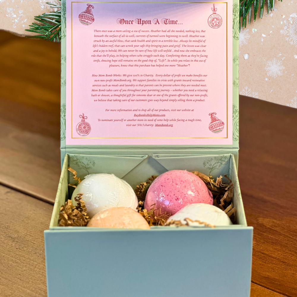 
                      
                        Mom Bomb Evergreen Holiday Bath Bomb Gift Set – Refreshing Scents for a Festive Escape  (4 x 5oz)
                      
                    