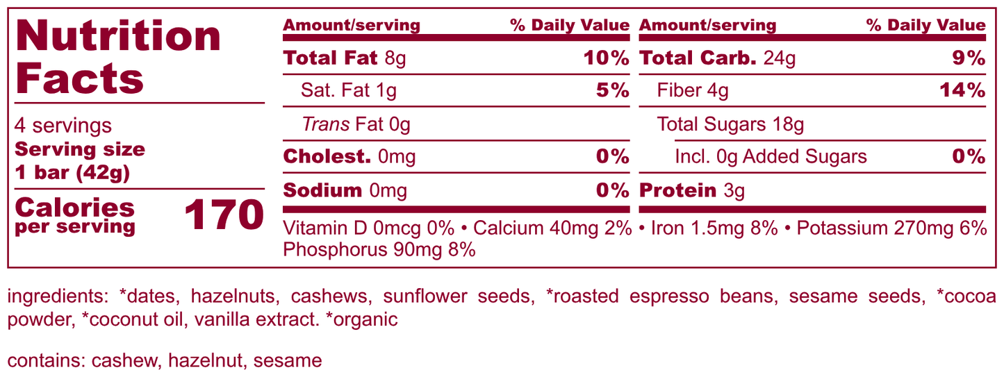 Carly's SEEDBAR Energy Bars 12 count 3-Pack Hazelnut Mocha Bundle