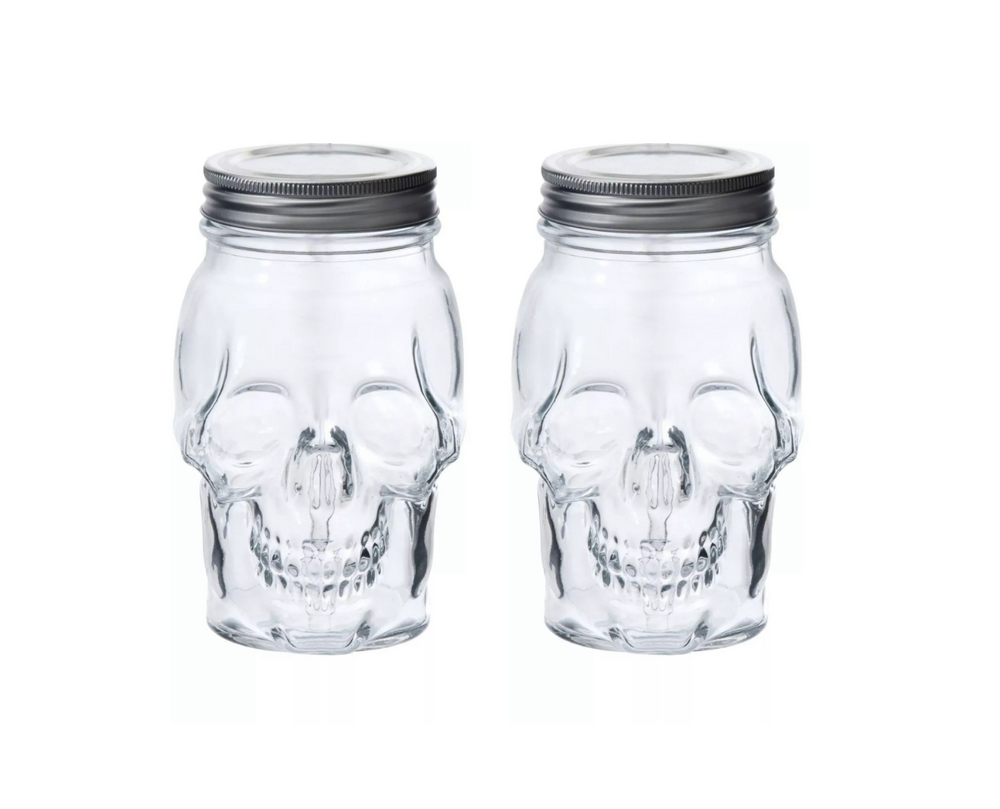 Dura Living - Skull Mason Jar with Lid-16 oz Clear 2-Pack