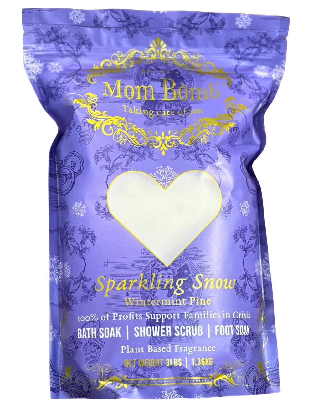 Mom Bomb Peppermint Vanilla & Sparkling Snow Bath Salts Shower Scrub and Foot Soak Two Pack – All-Natural, Vegan, Multi-Use for Winter Revitalization (3lbs each)