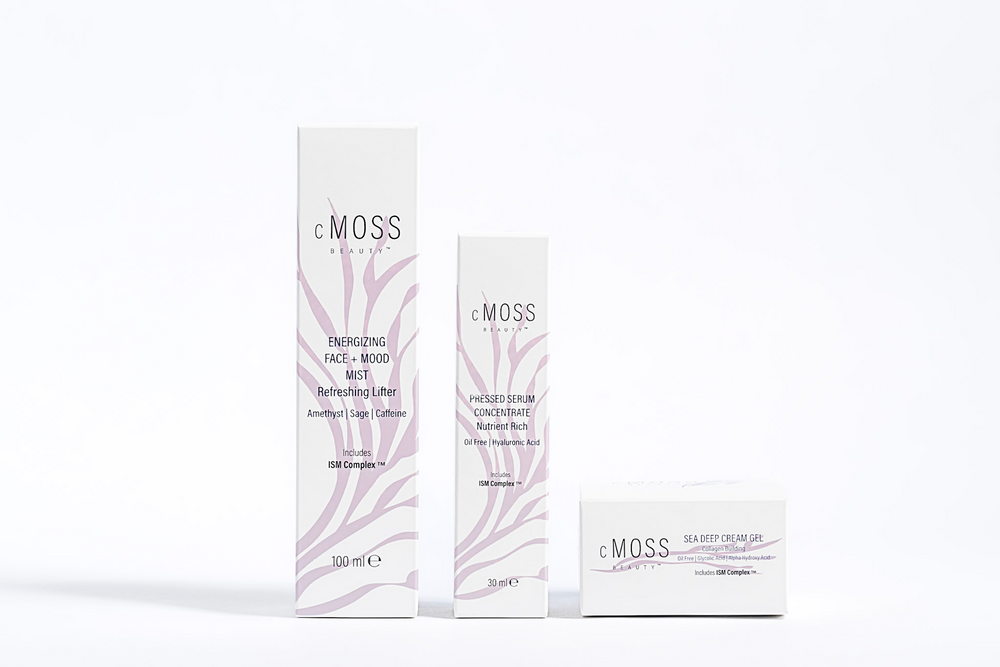 Sea Moss Bundle - Energizing FACE+MOOD Mist, Sea Deep Cream Gel, Pressed Serum Concentrate